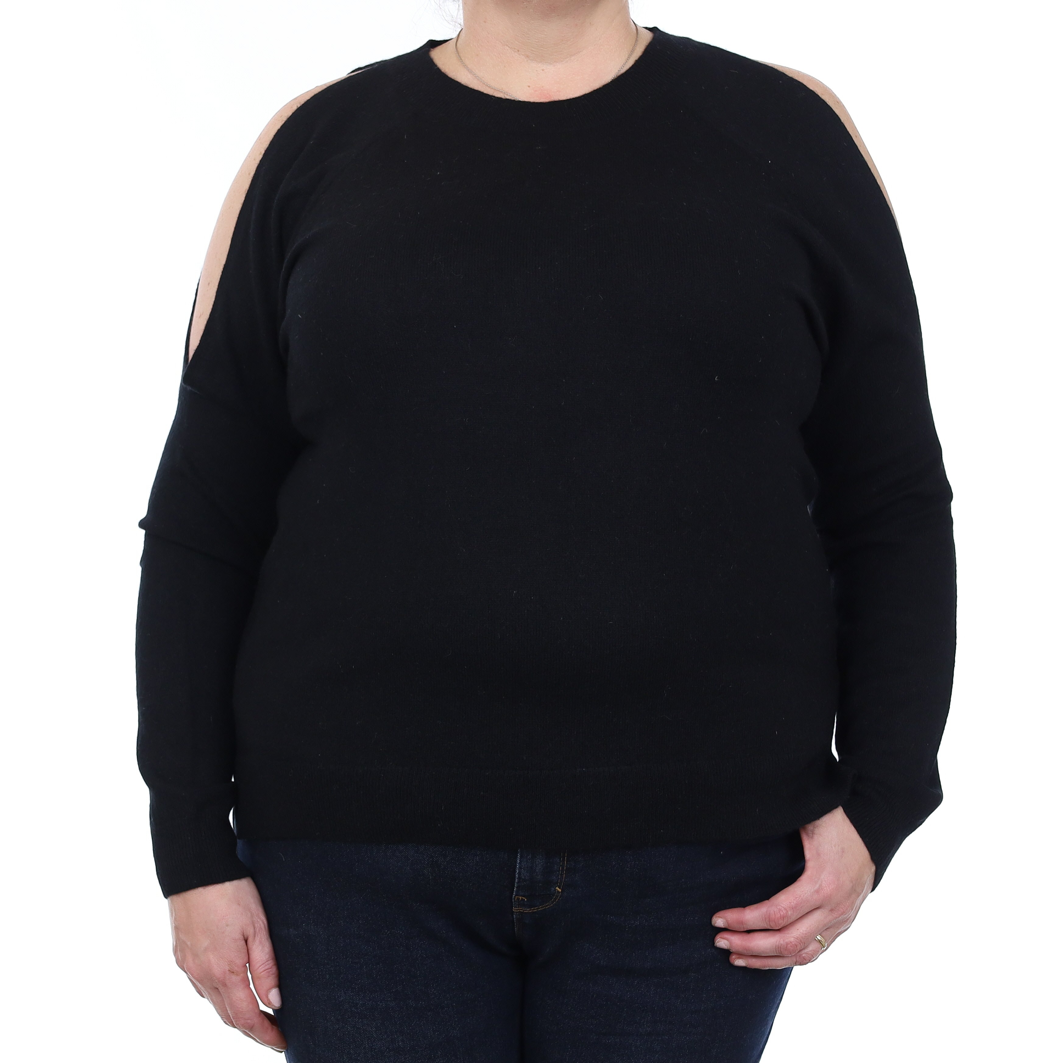 Black Cashmere Cold Shoulder Crew Neck Jumper Extra Large