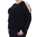 Black Cashmere Cold Shoulder Crew Neck Jumper Extra Large