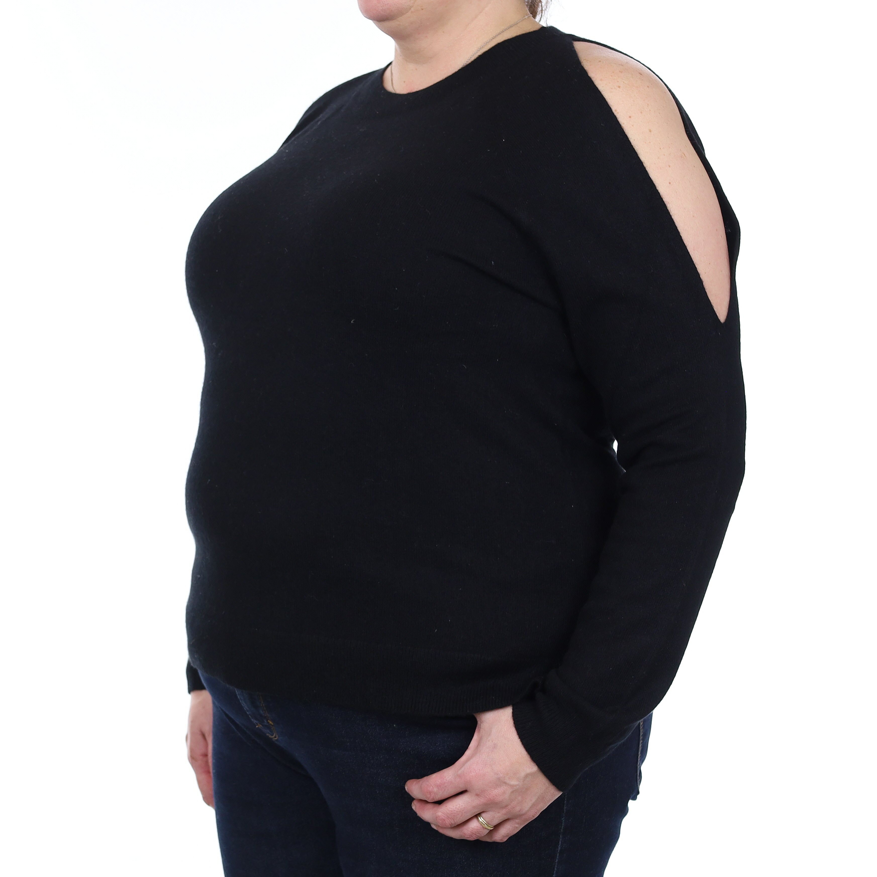 Black Cashmere Cold Shoulder Crew Neck Jumper Extra Large