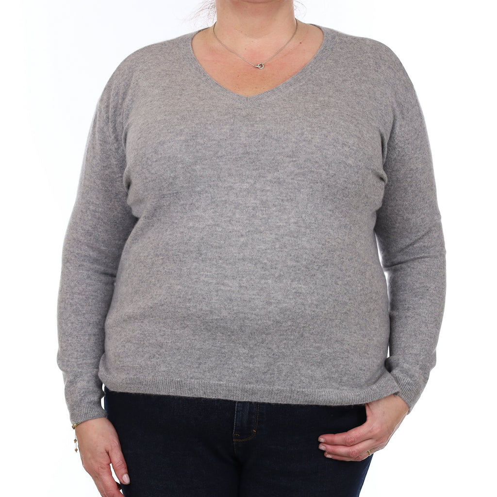 Ash Grey Cashmere Boxy V Neck Jumper Extra Large