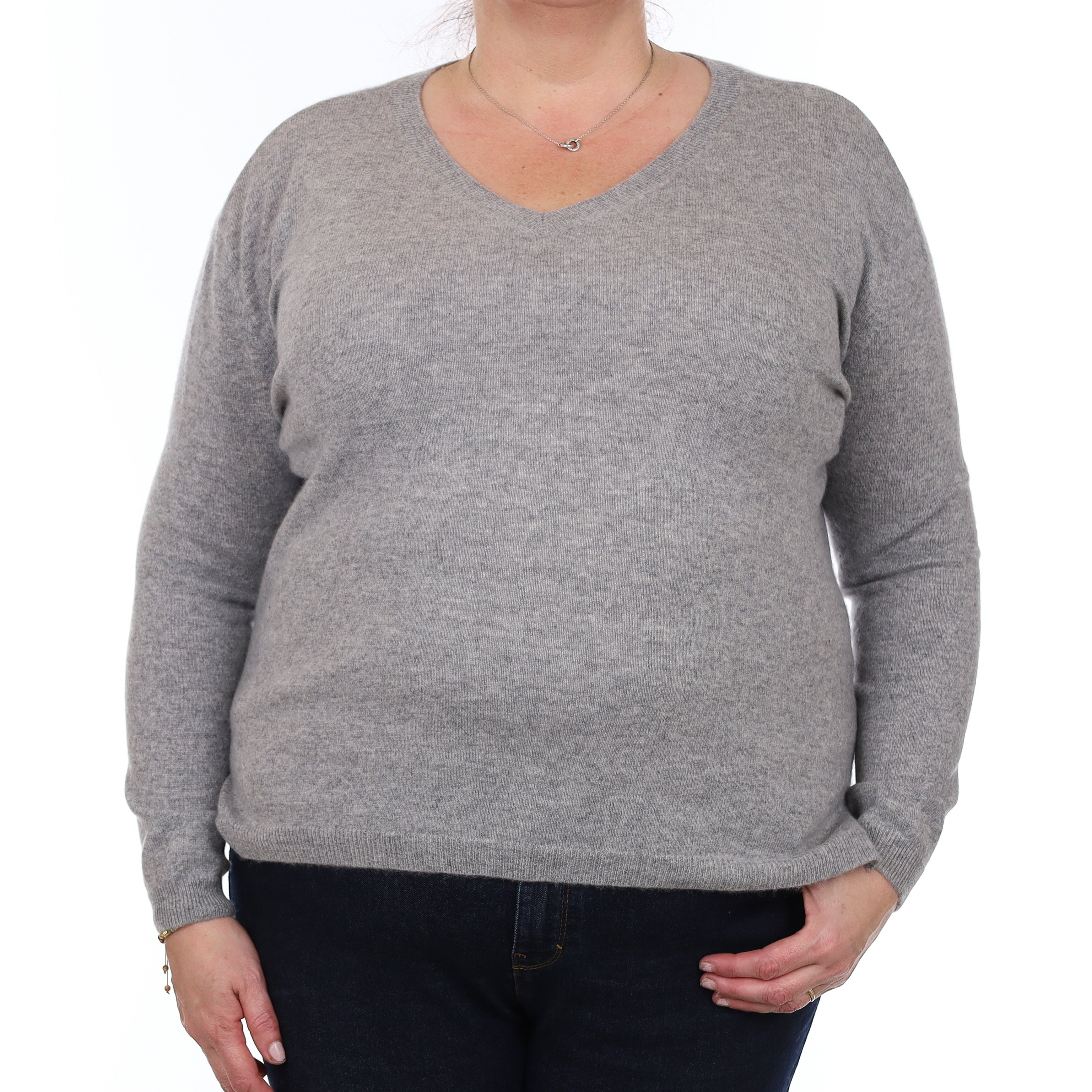 Ash Grey Cashmere Boxy V Neck Jumper Extra Large