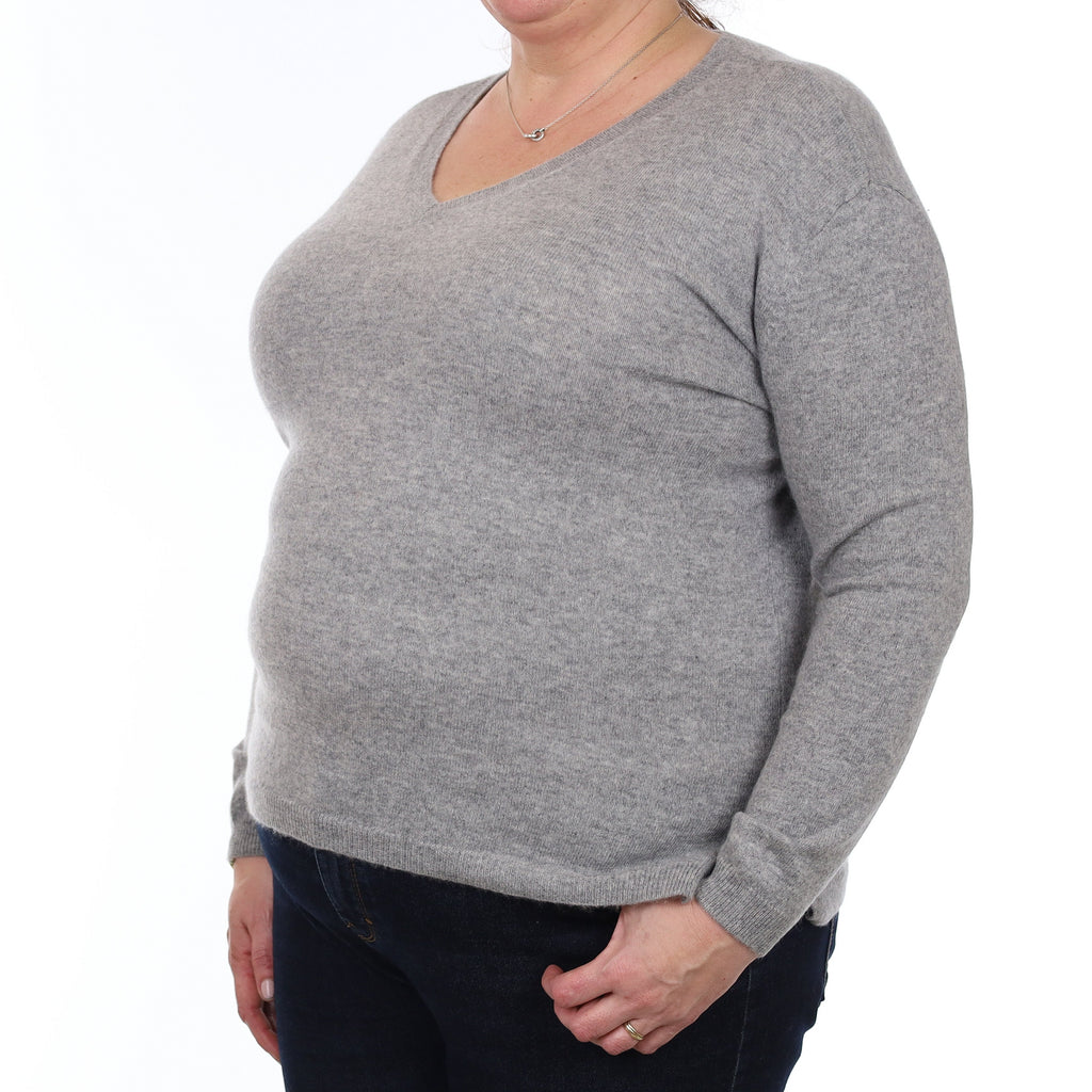 Ash Grey Cashmere Boxy V Neck Jumper Extra Large