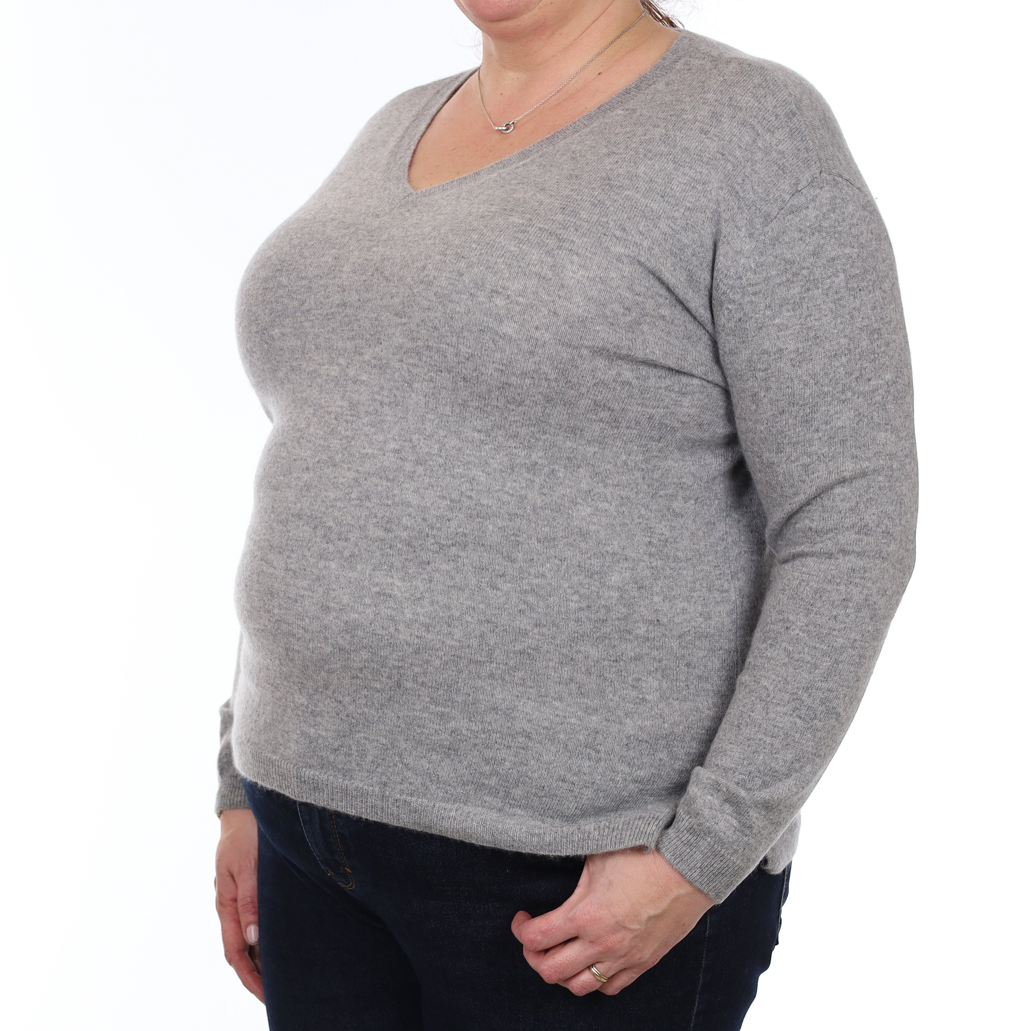 Ash Grey Cashmere Boxy V Neck Jumper Extra Large