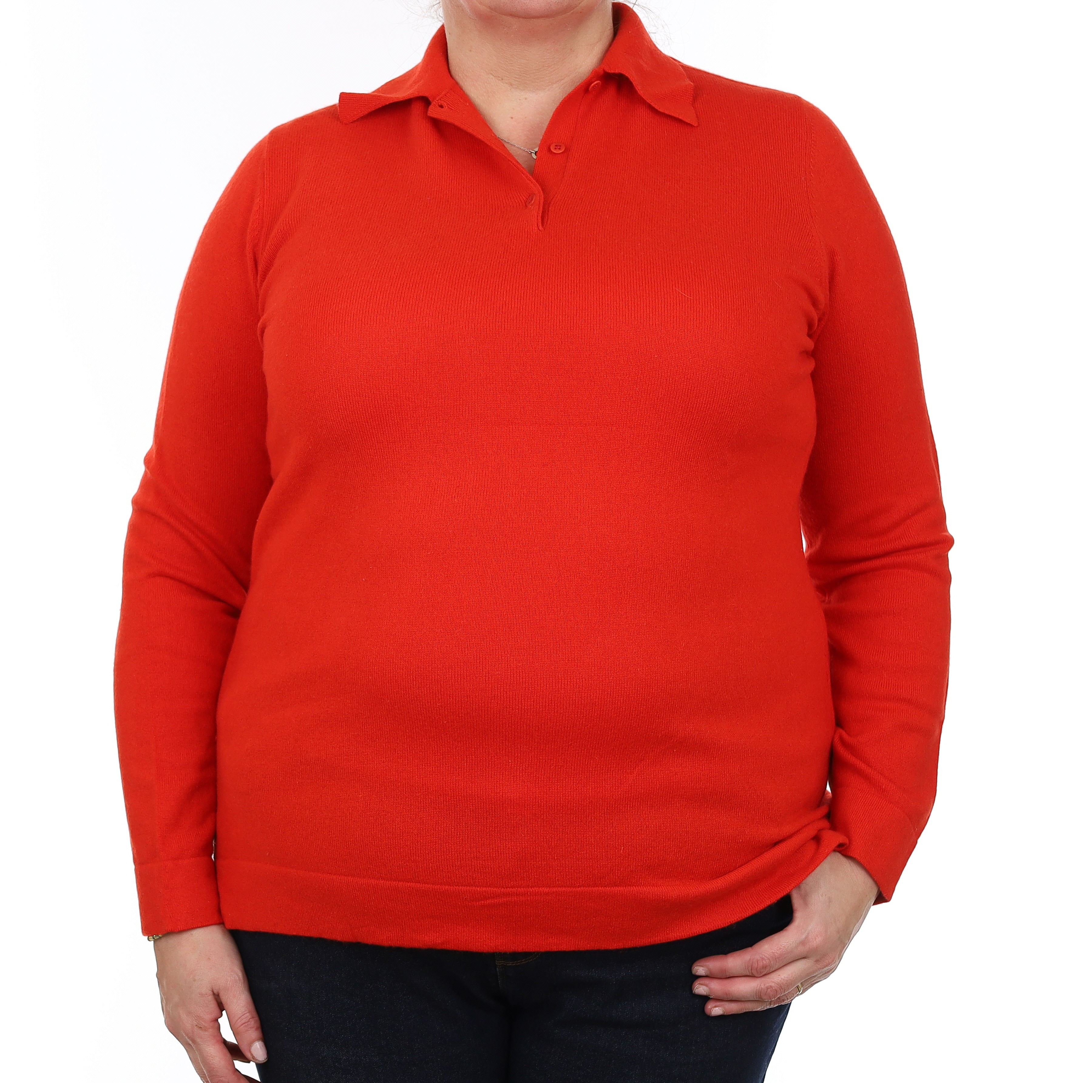 Vermillion Red Cashmere Collared 1/4 Button Jumper Extra Large