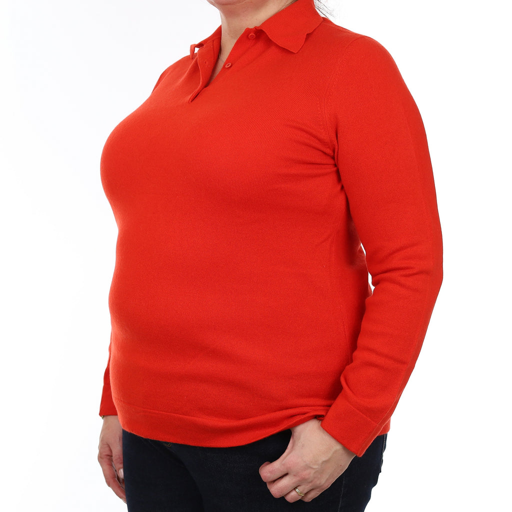 Vermillion Red Cashmere Collared 1/4 Button Jumper Extra Large