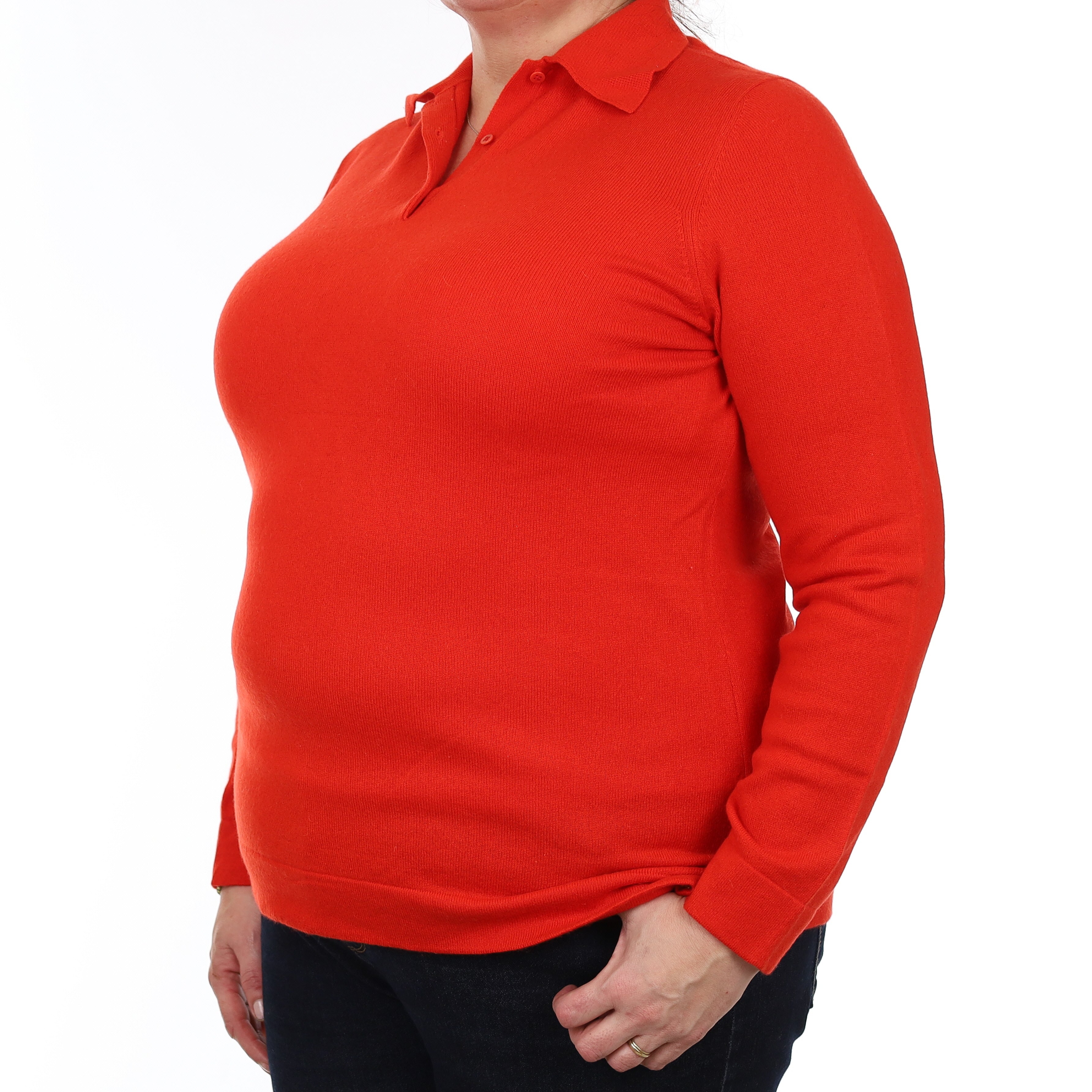 Vermillion Red Cashmere Collared 1/4 Button Jumper Extra Large