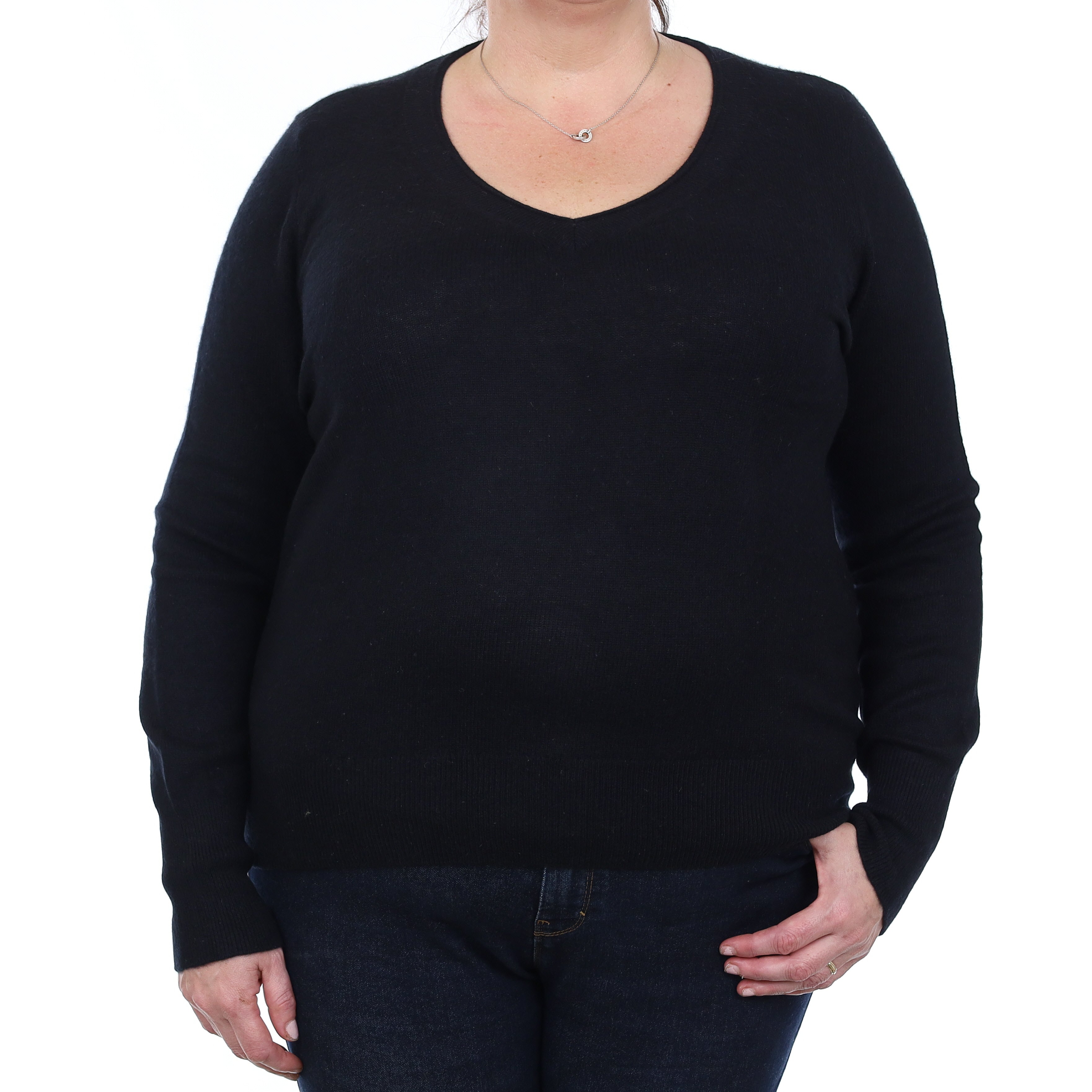 Black Cashmere V Neck Jumper Extra Large