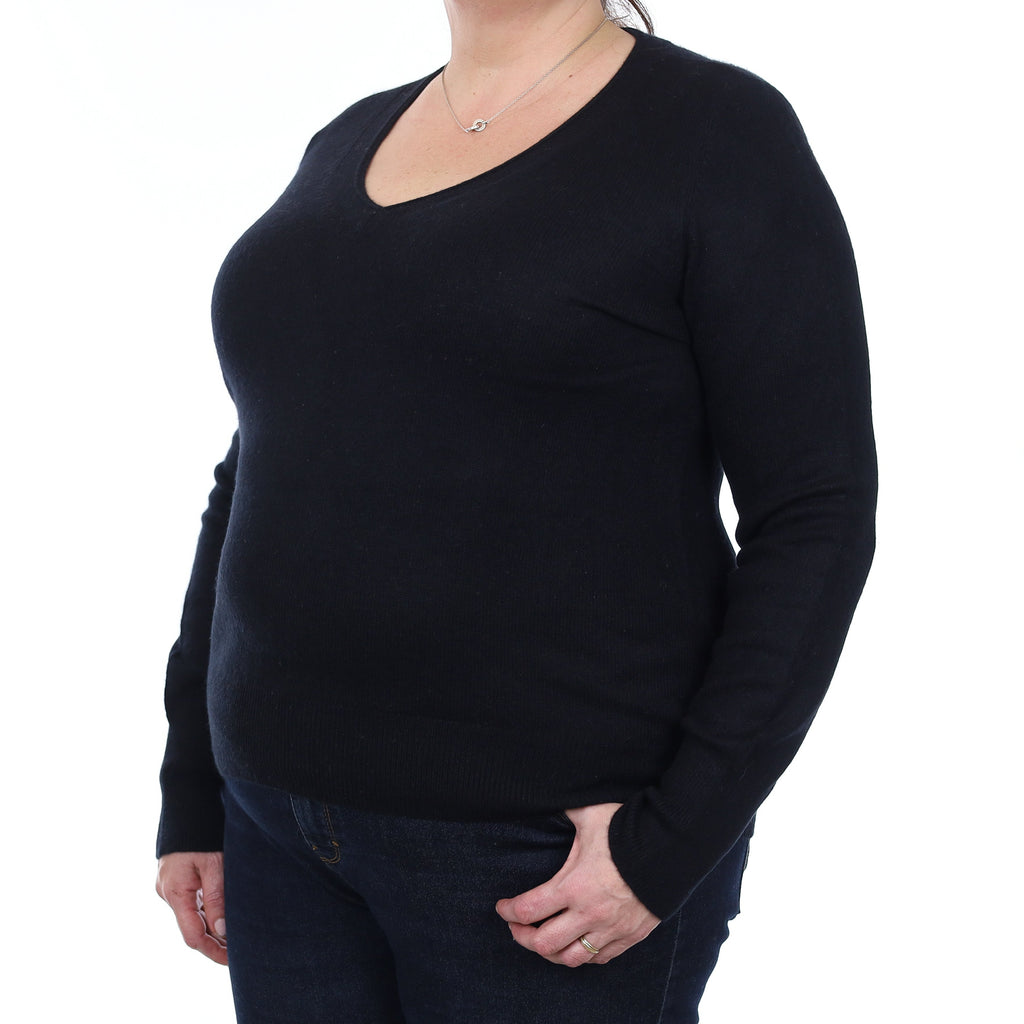Black Cashmere V Neck Jumper Extra Large