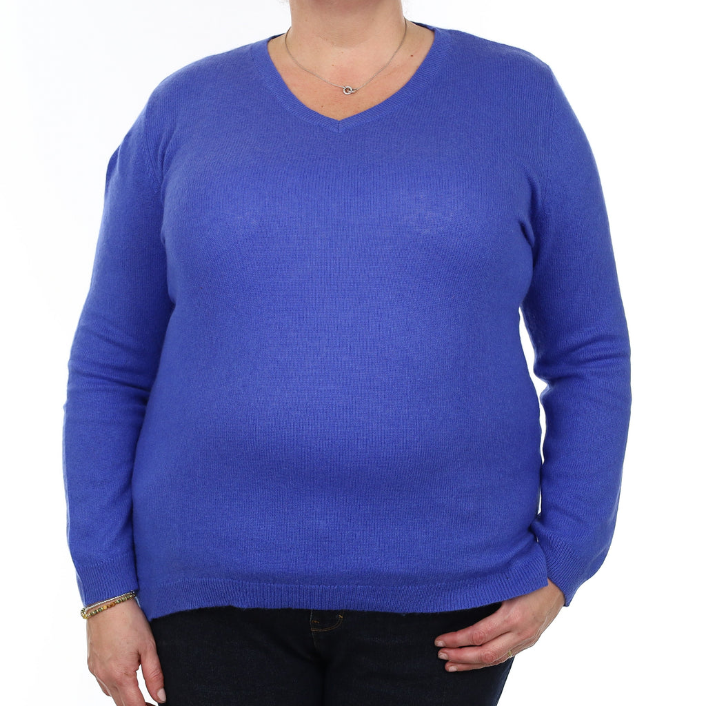 Cobalt Blue Cashmere V Neck Jumper Extra Large