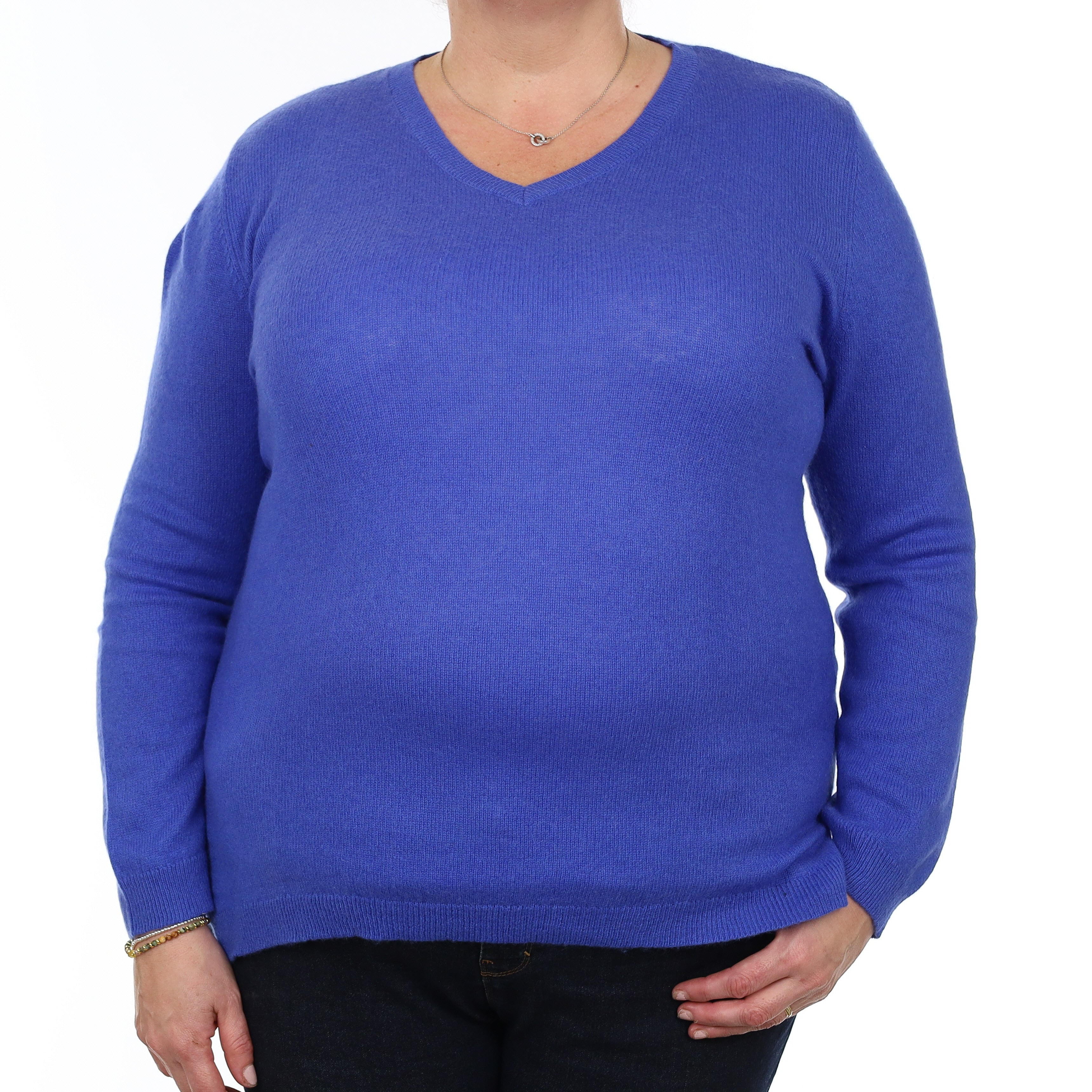 Cobalt Blue Cashmere V Neck Jumper Extra Large