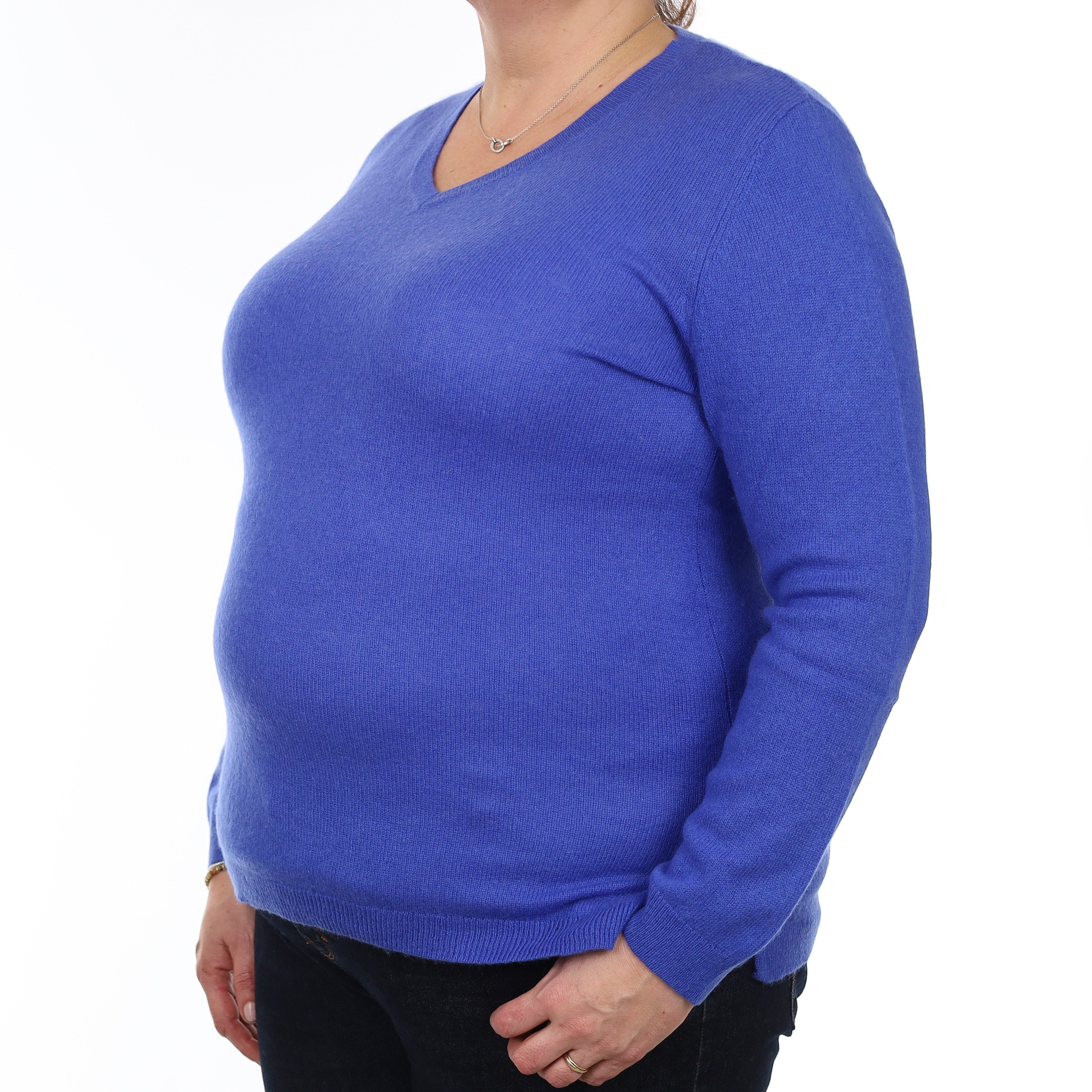 Cobalt Blue Cashmere V Neck Jumper Extra Large