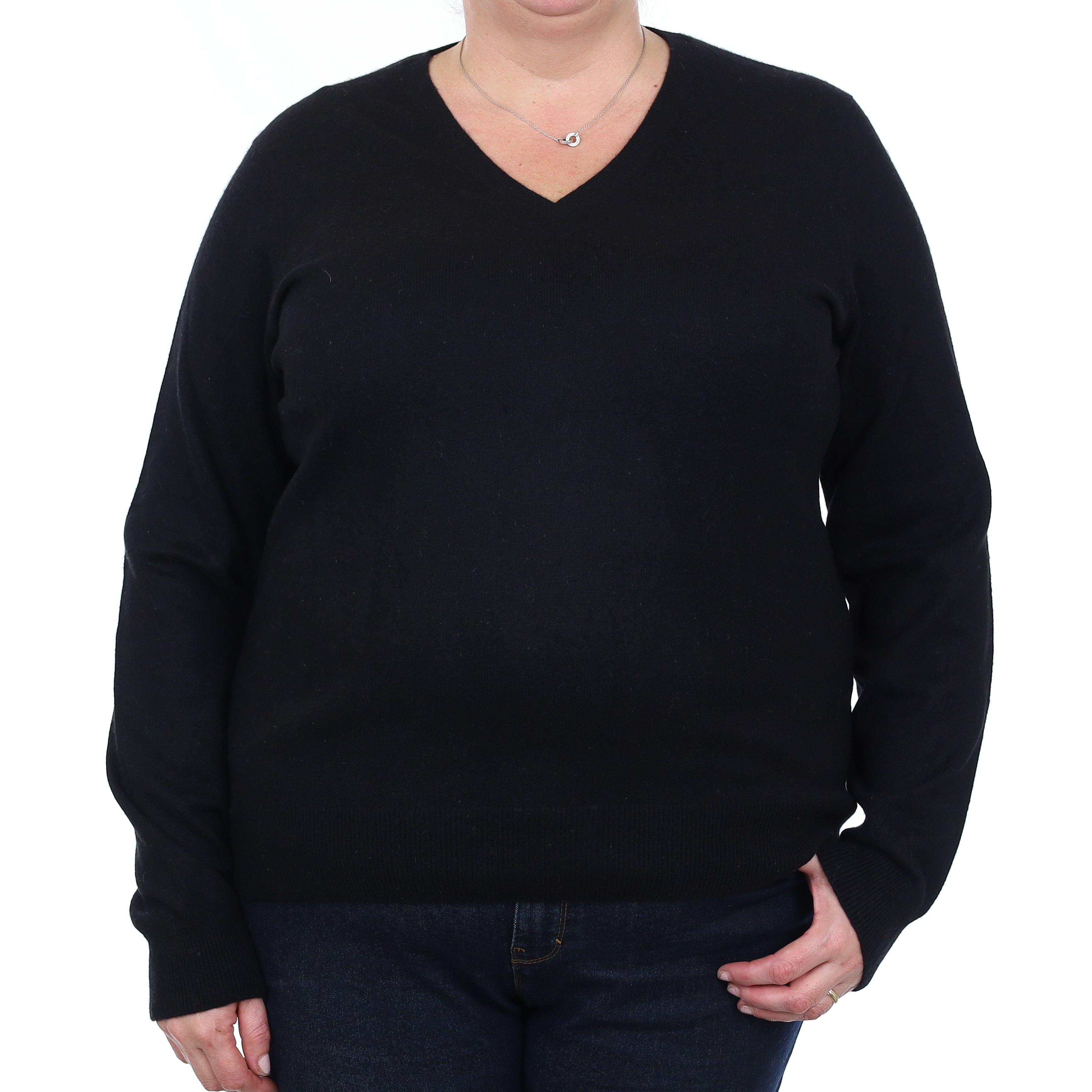 Black Cashmere V Neck Jumper Extra Large