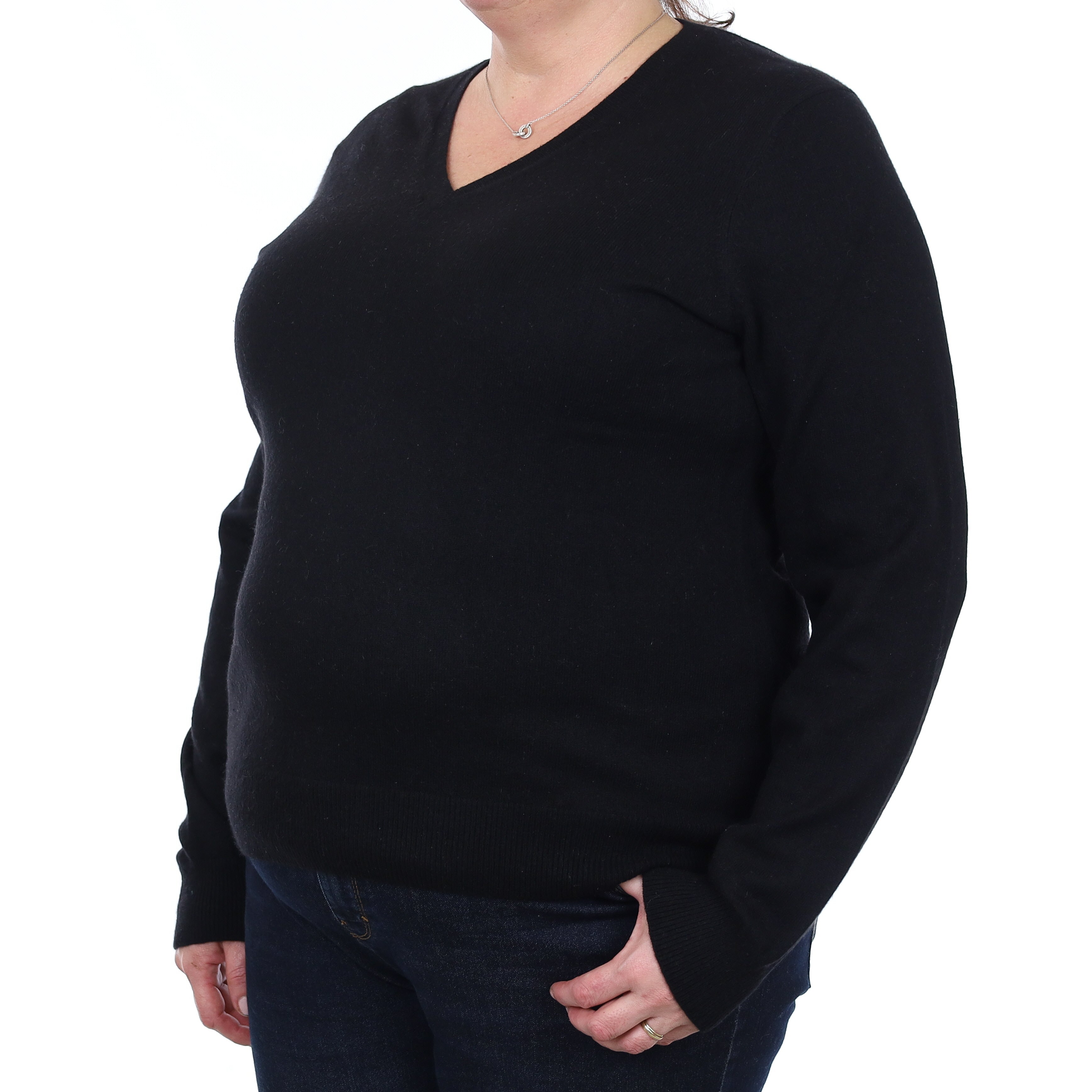 Black Cashmere V Neck Jumper Extra Large