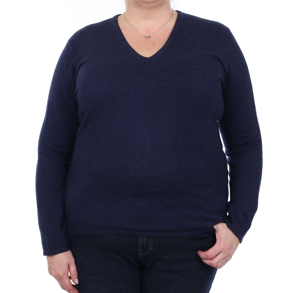 Midnight Blue Cashmere V Neck Jumper Extra Large