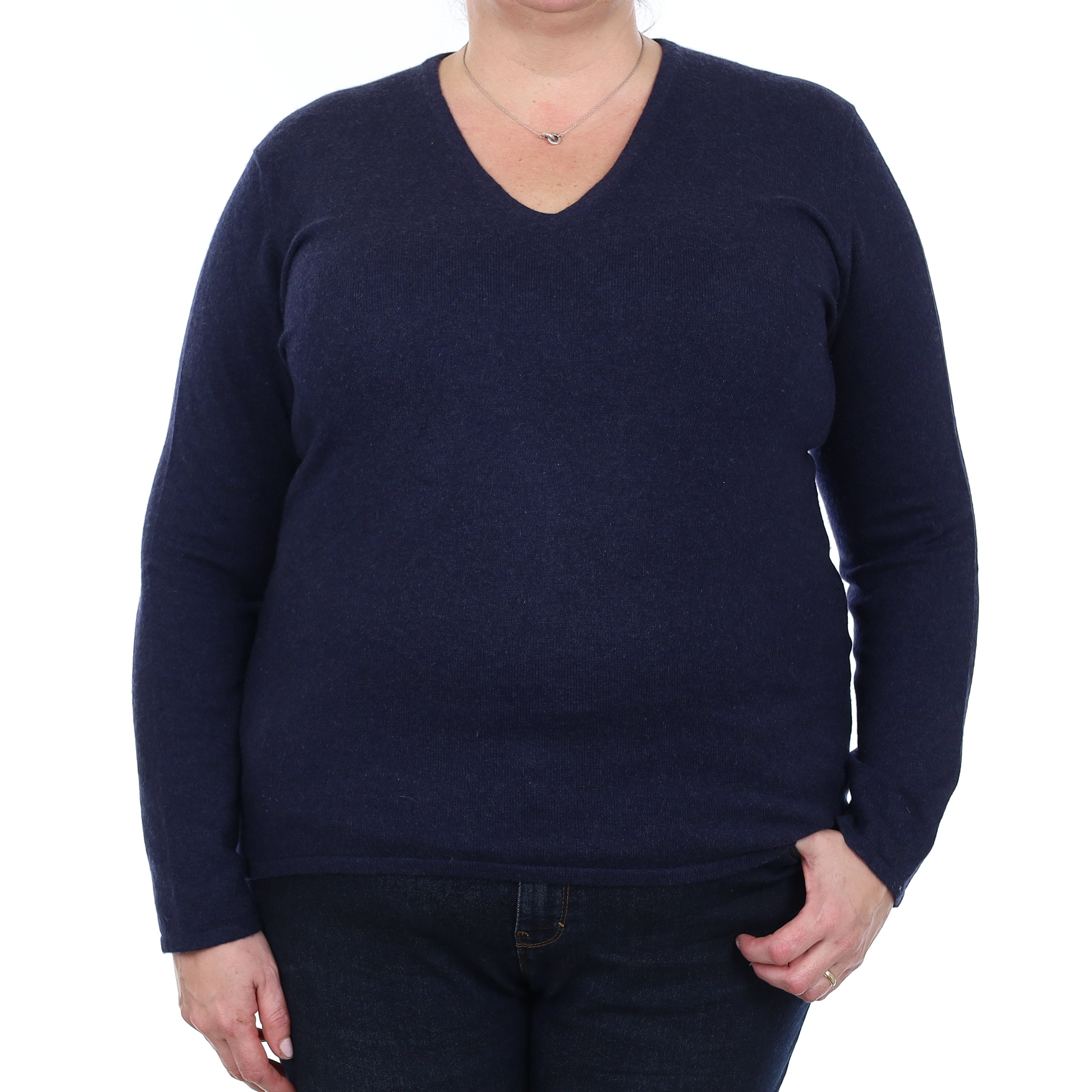 Midnight Blue Cashmere V Neck Jumper Extra Large