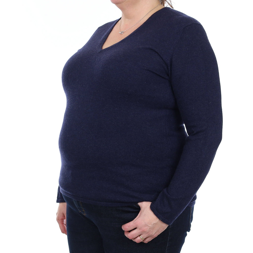 Midnight Blue Cashmere V Neck Jumper Extra Large