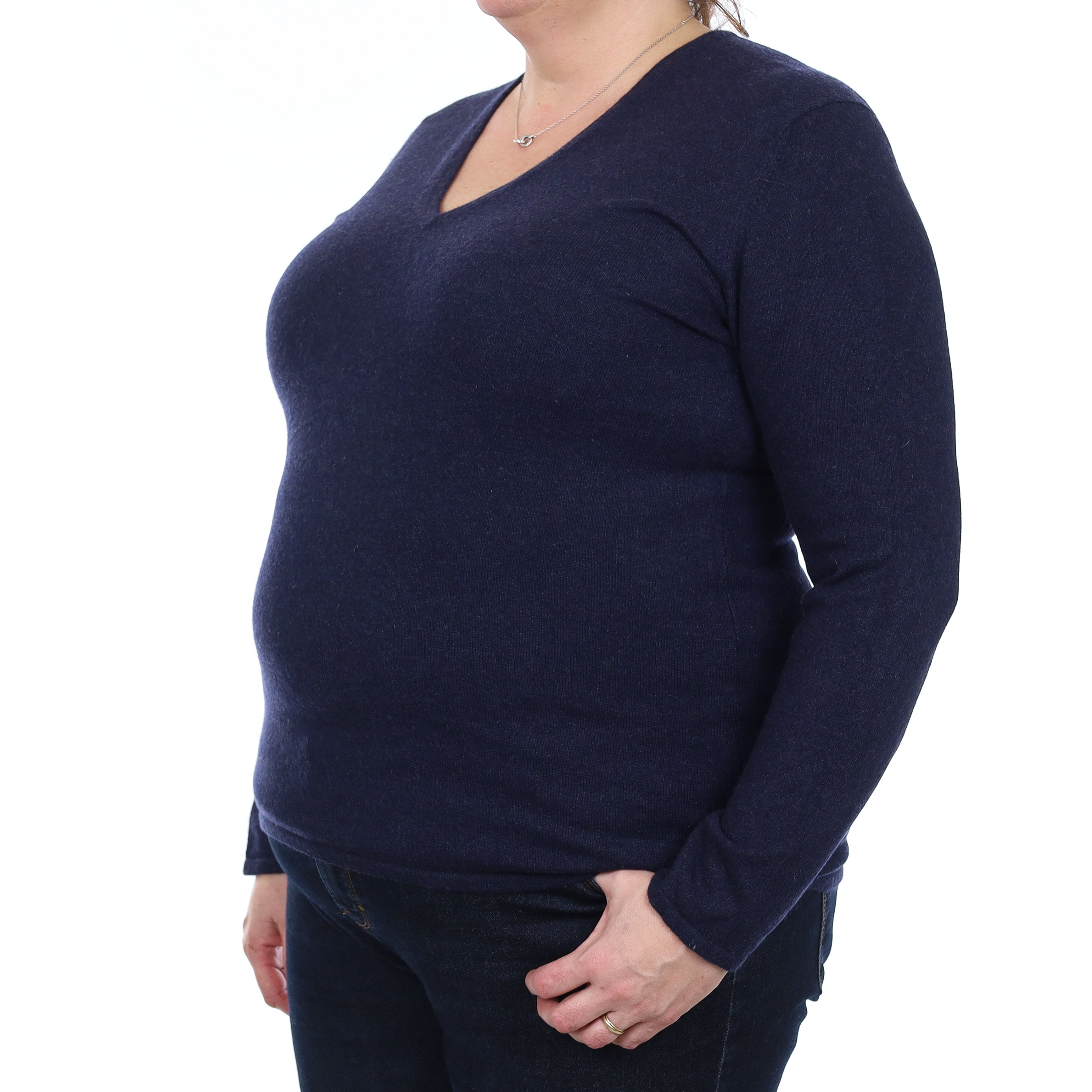 Midnight Blue Cashmere V Neck Jumper Extra Large
