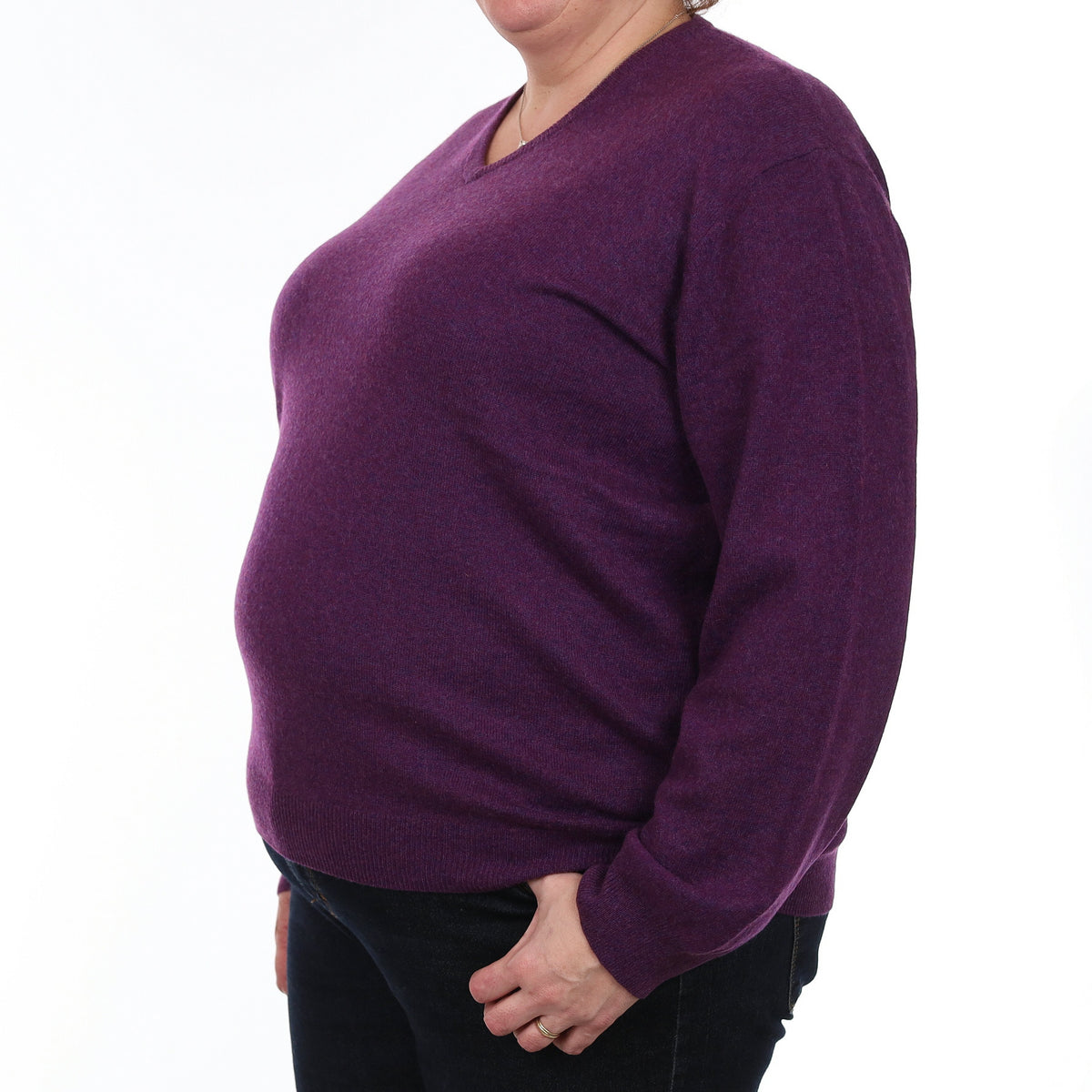 Fig Purple Cashmere V Neck Jumper XXXL