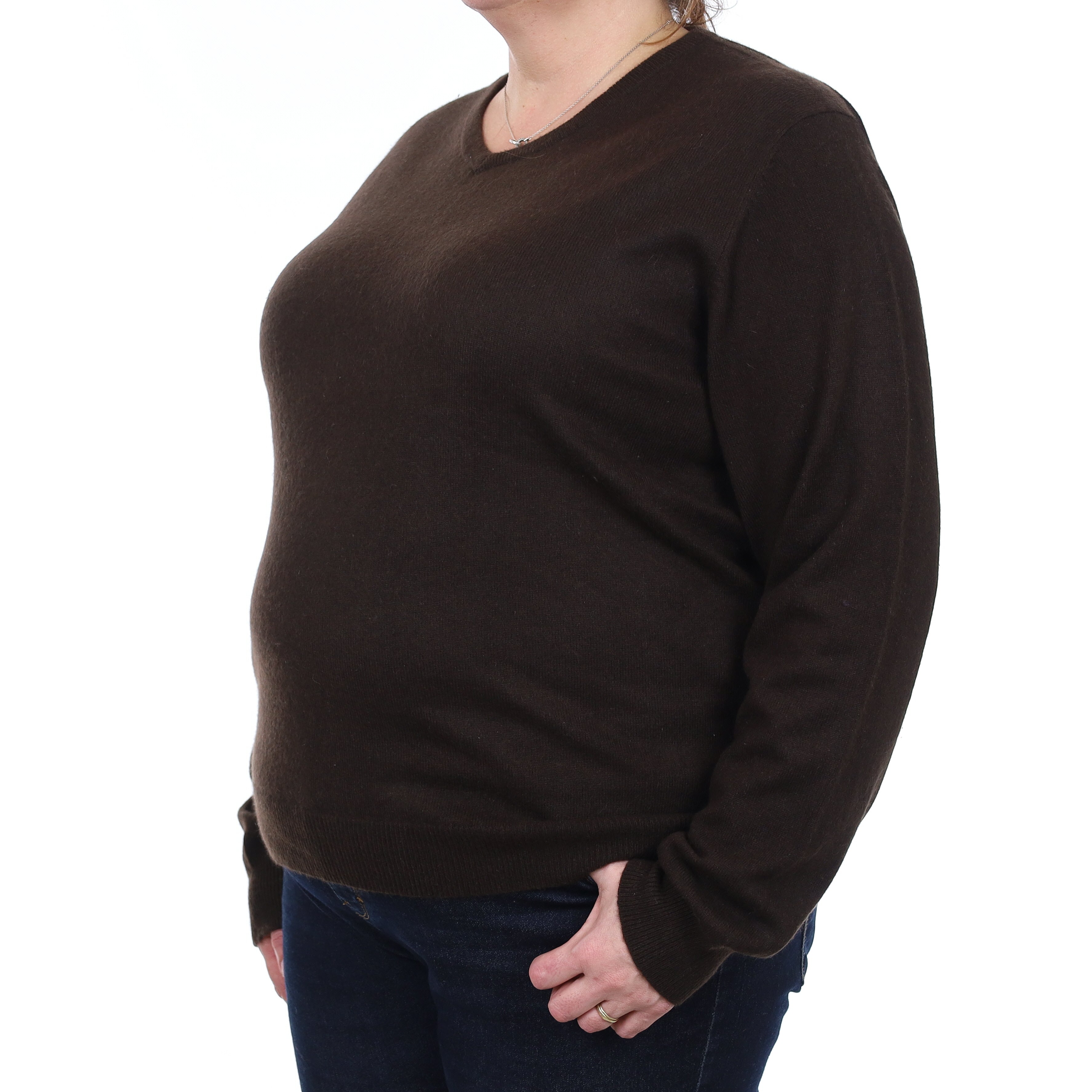 Dark Chocolate Brown Cashmere V Neck Jumper XXL