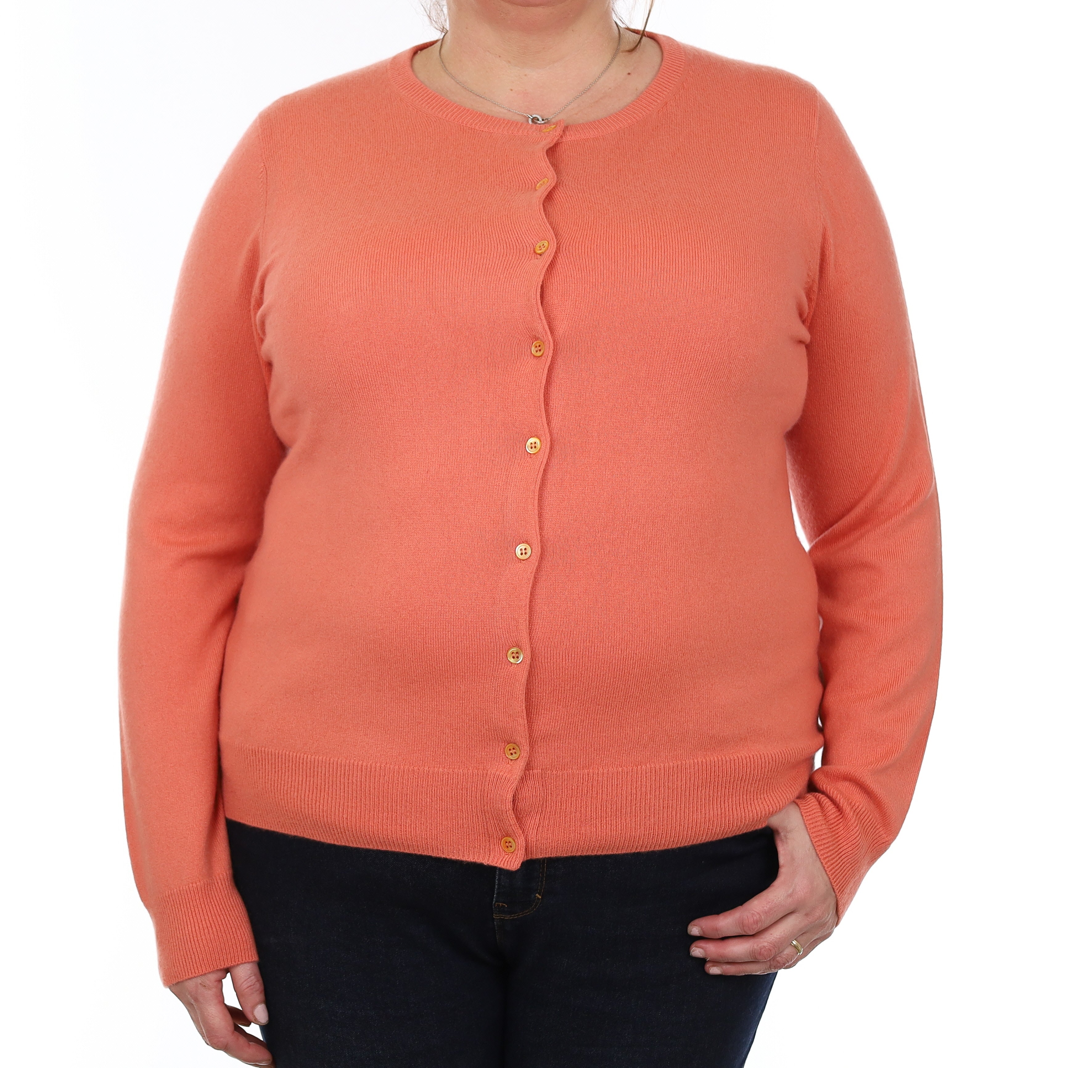 Coral Orange Cashmere Crew Neck Cardigan Extra Large