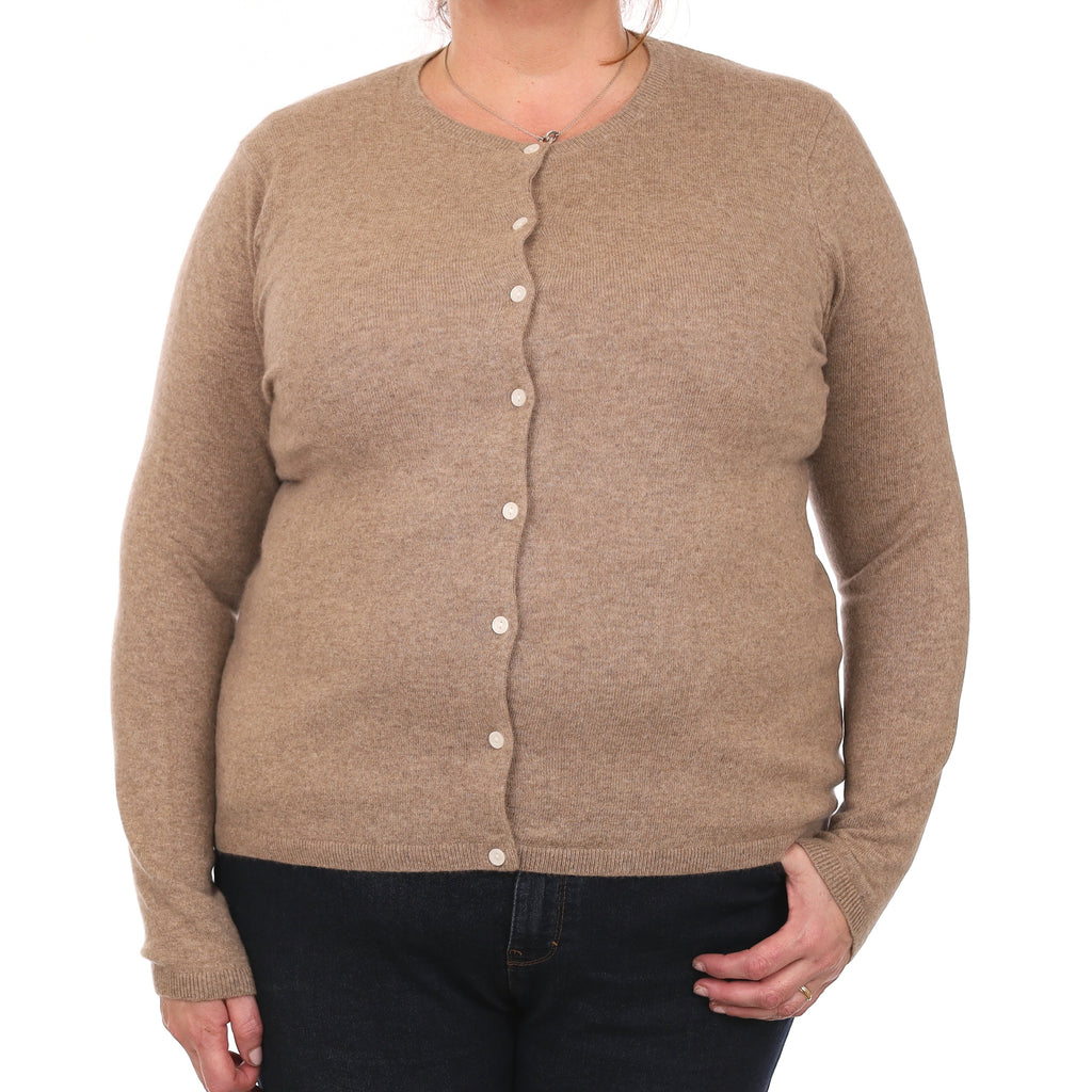 Taupe Brown Cashmere Crew Neck Cardigan Extra Large