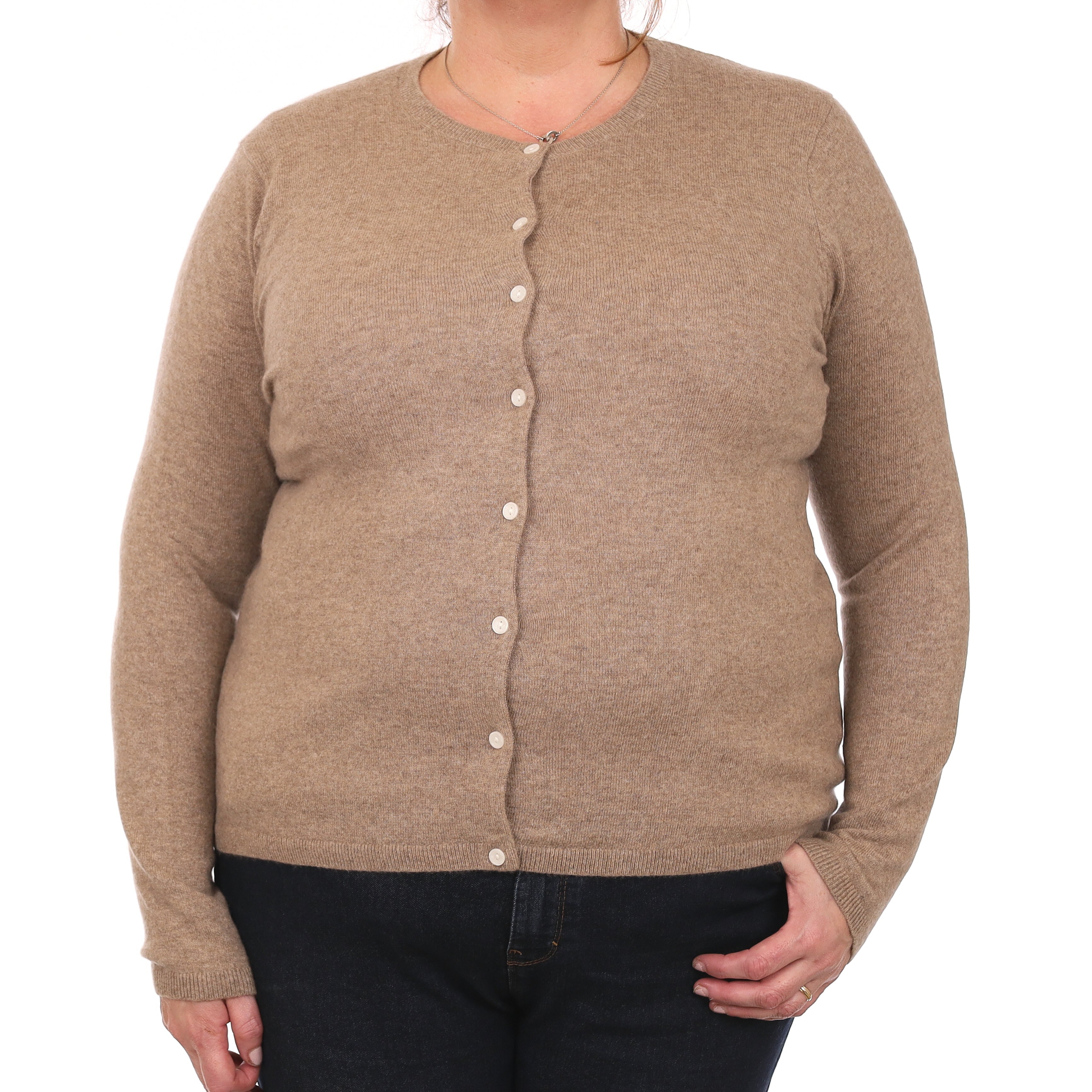 Taupe Brown Cashmere Crew Neck Cardigan Extra Large
