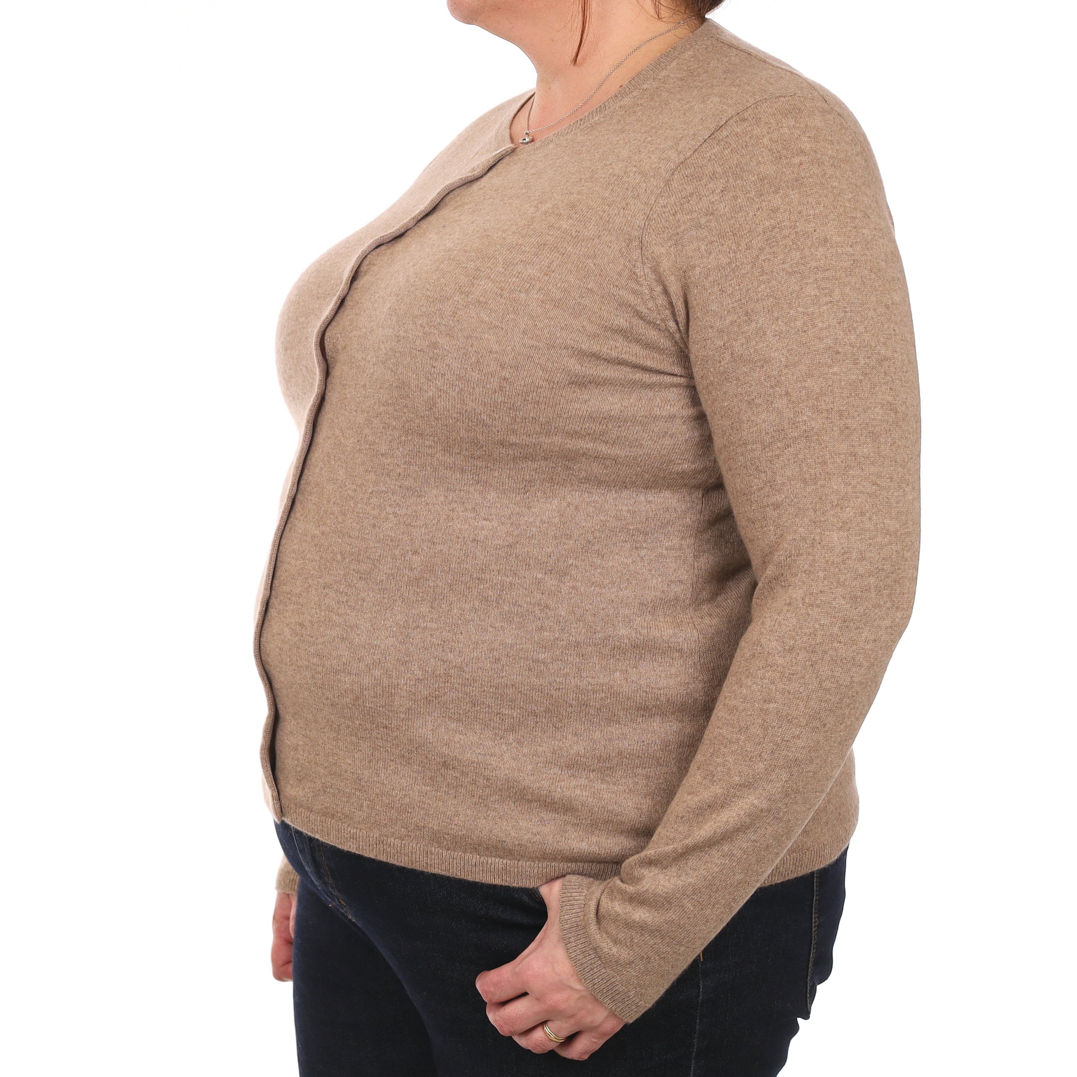 Taupe Brown Cashmere Crew Neck Cardigan Extra Large