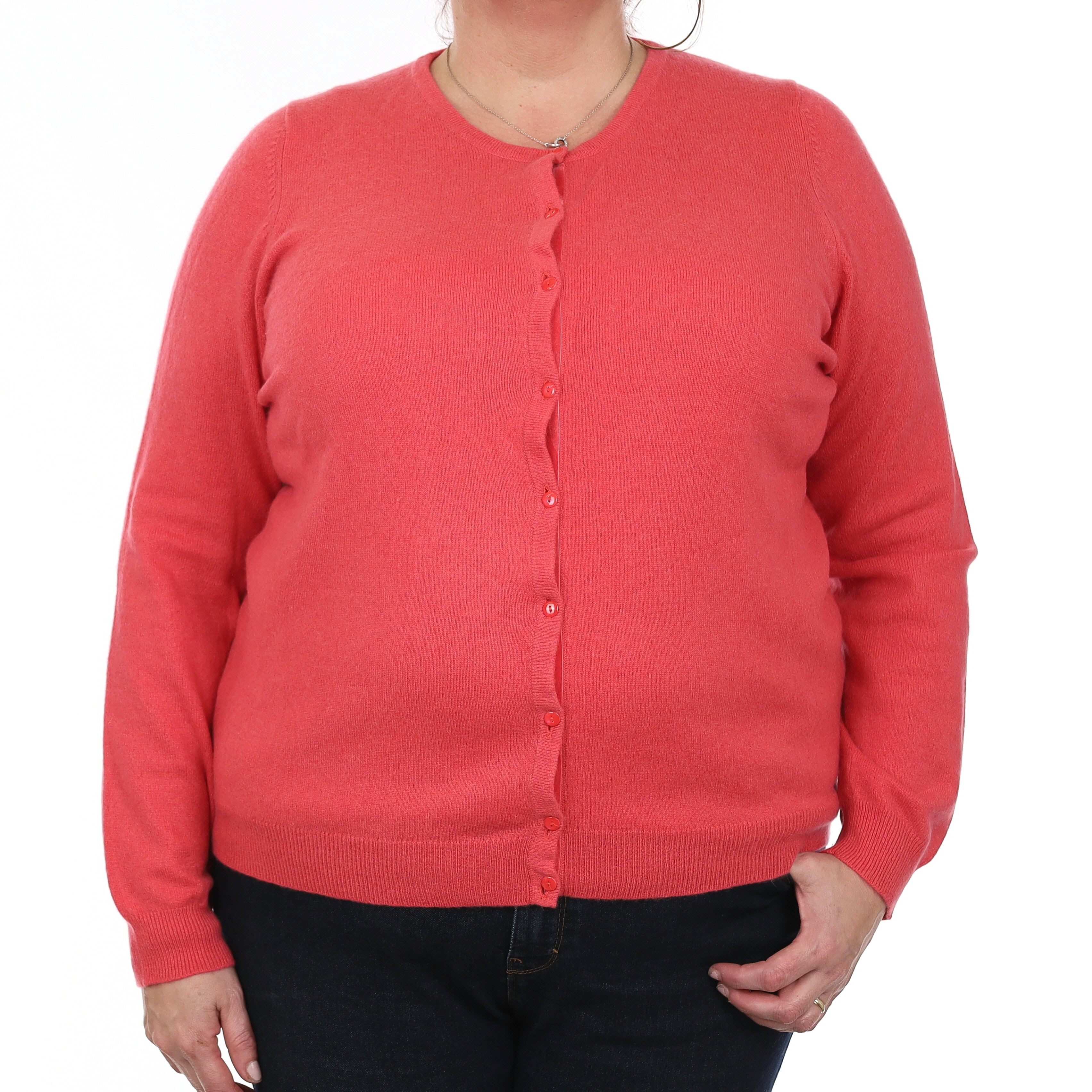 Coral Pink Cashmere Crew Neck Cardigan Extra Large