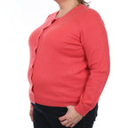 Coral Pink Cashmere Crew Neck Cardigan Extra Large