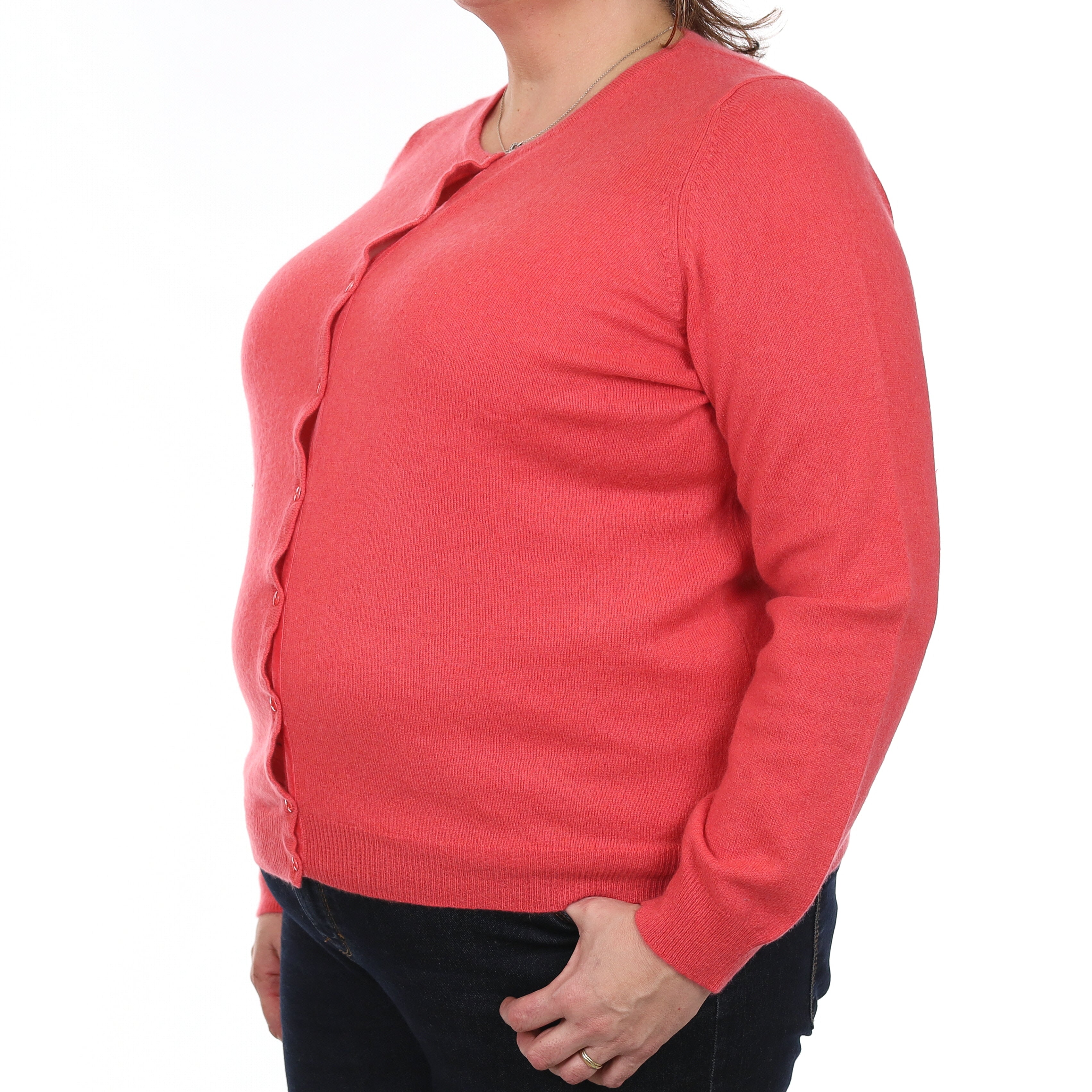 Coral Pink Cashmere Crew Neck Cardigan Extra Large