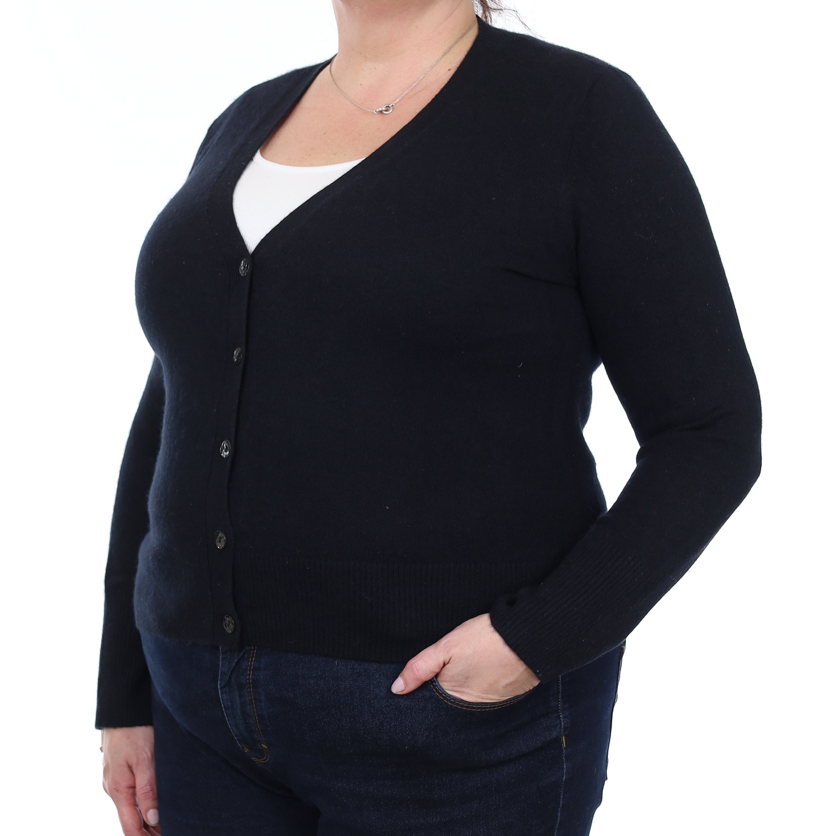 Black Cashmere V Neck Cardigan Extra Large