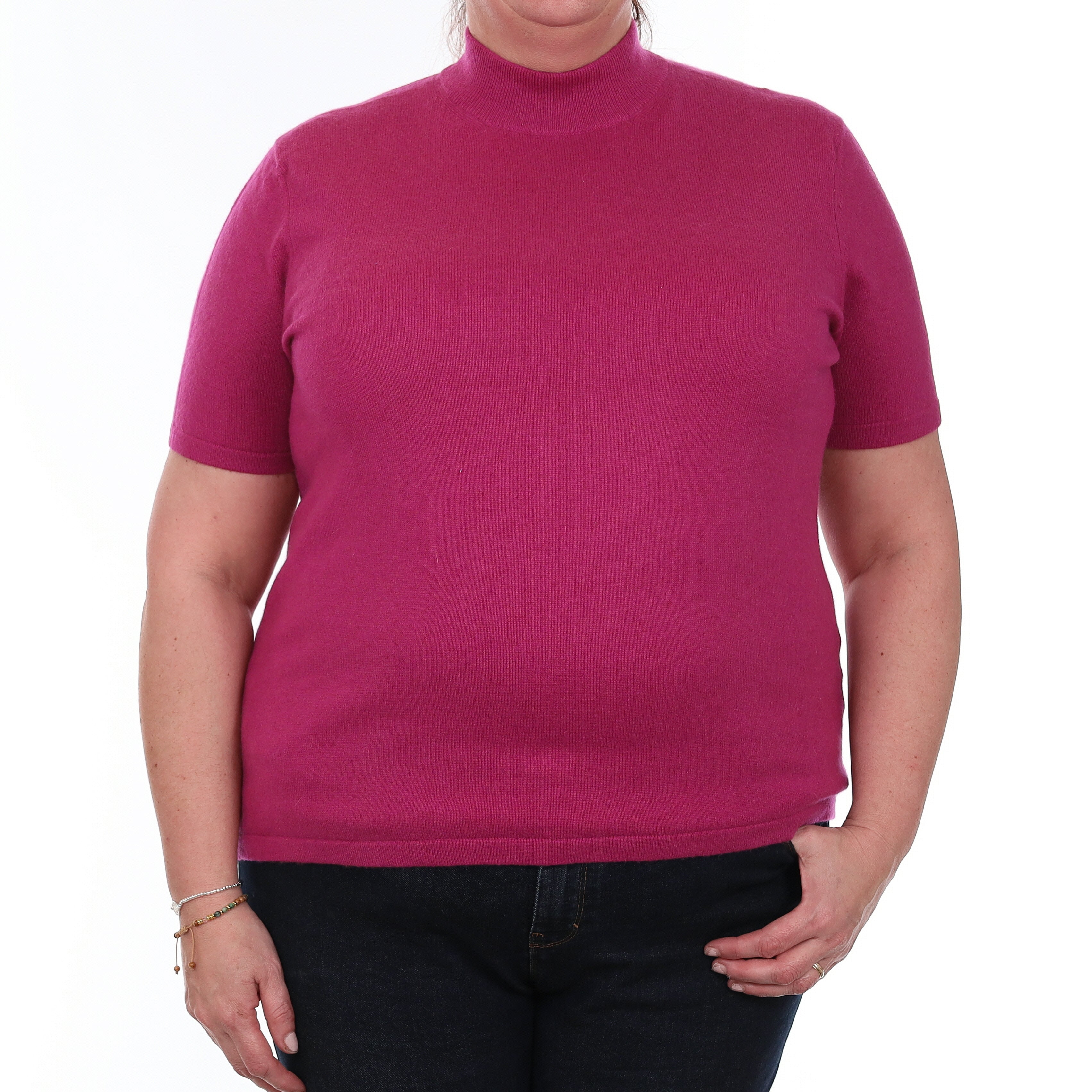 Raspberry Pink Cashmere Turtle Neck T-Shirt Extra Large