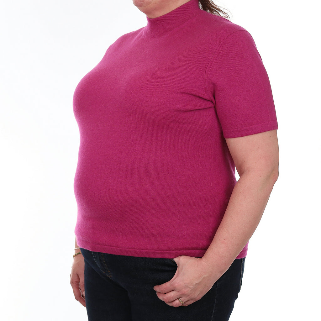 Raspberry Pink Cashmere Turtle Neck T-Shirt Extra Large