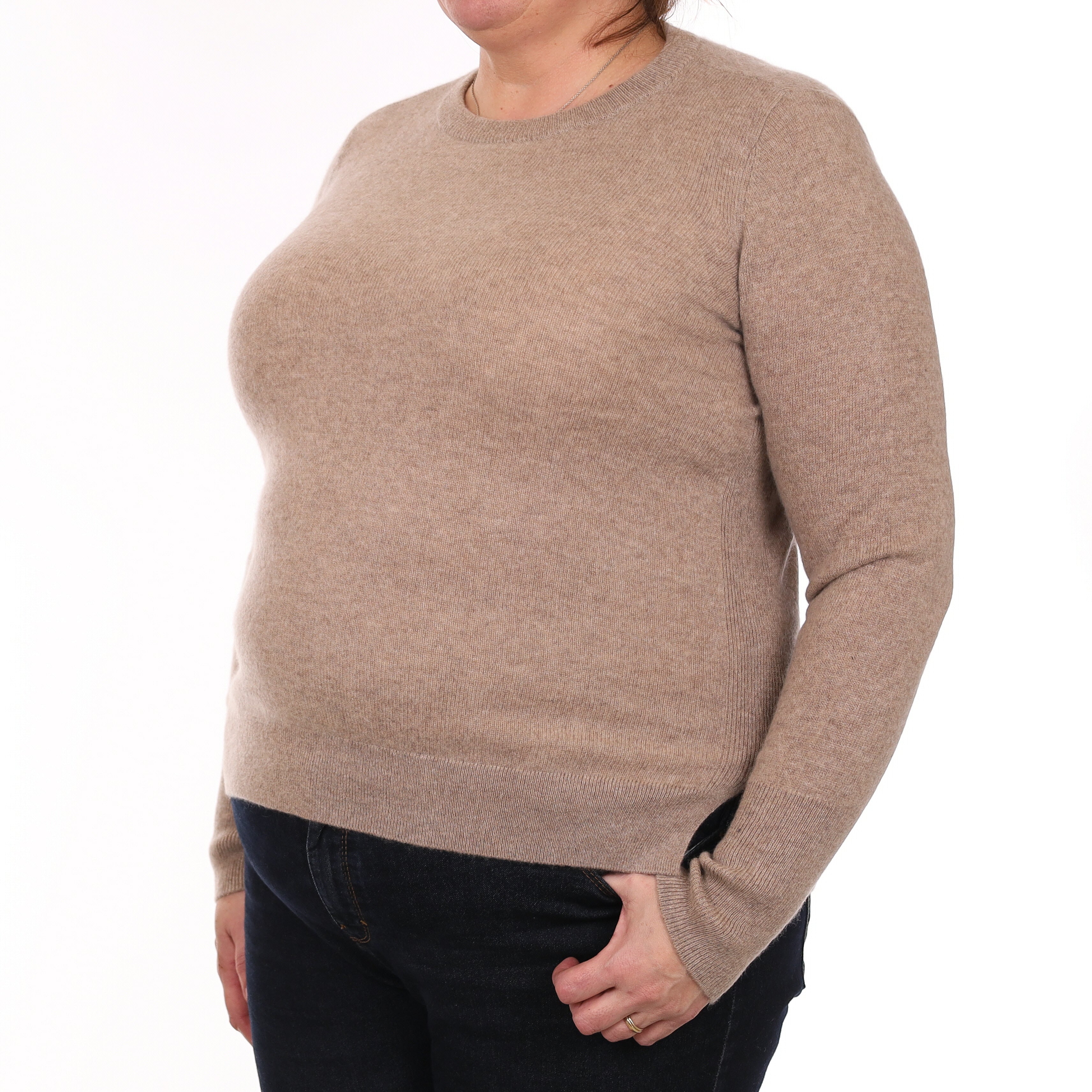 Mink Brown Cashmere Crew Neck Jumper Extra Large