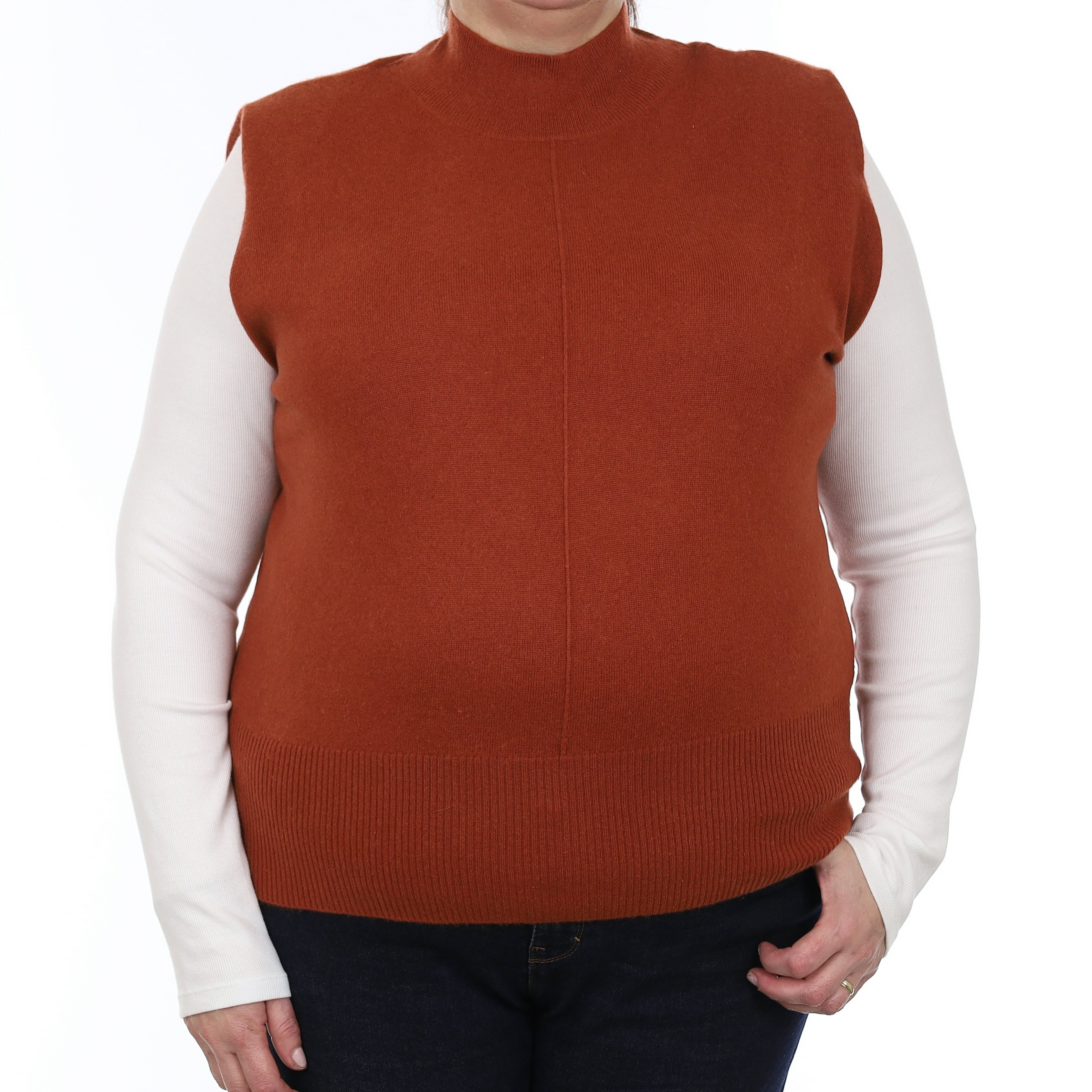 Rust Orange Cashmere Sleeveless Turtle Neck Jumper Extra Large