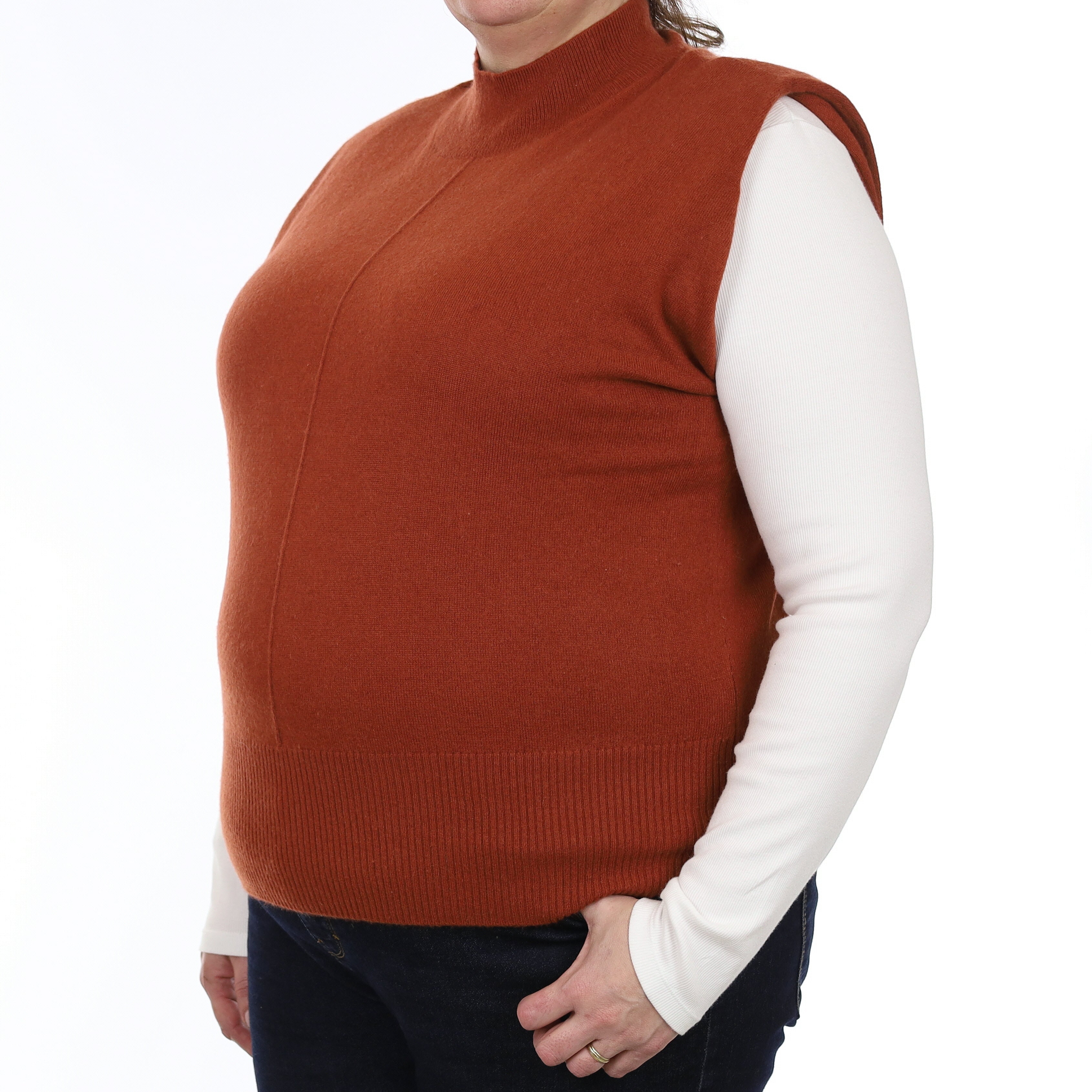 Rust Orange Cashmere Sleeveless Turtle Neck Jumper Extra Large