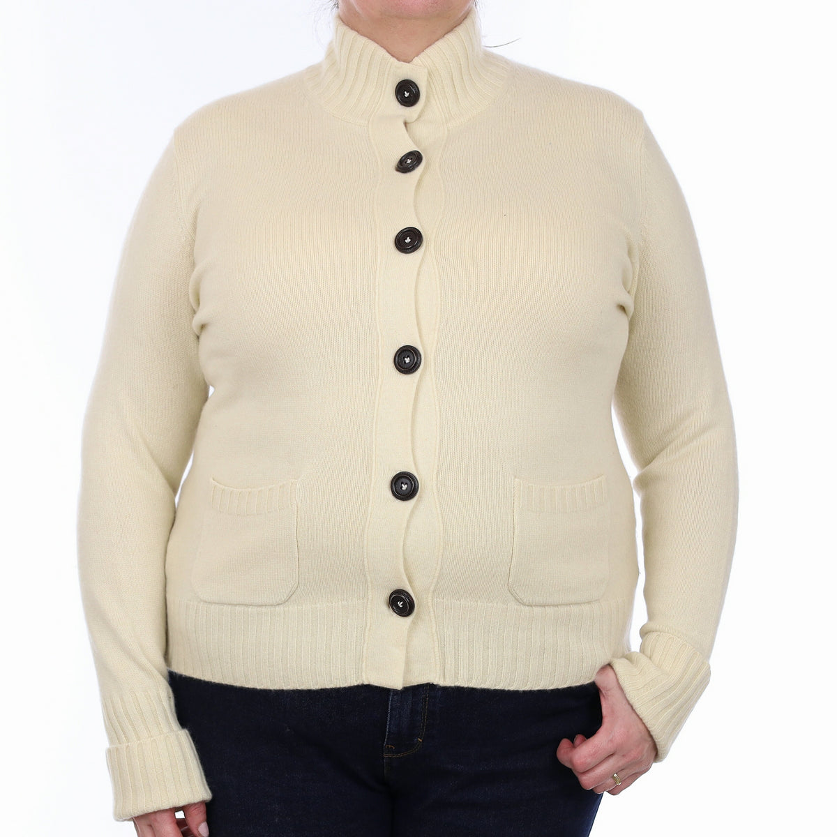Peter Hahn Ivory Cashmere Turtle Neck Cardigan Extra Large