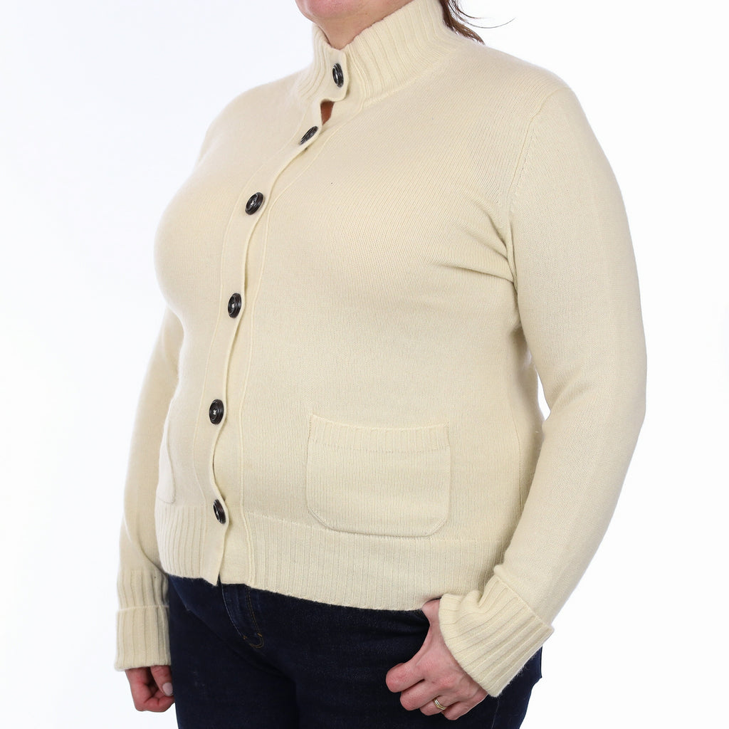 Peter Hahn Ivory Cashmere Turtle Neck Cardigan Extra Large