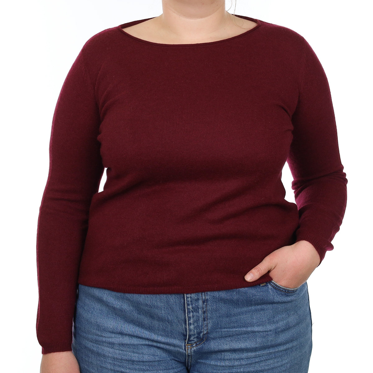 Mulberry Purple Cashmere Wide Crew Neck Jumper Large