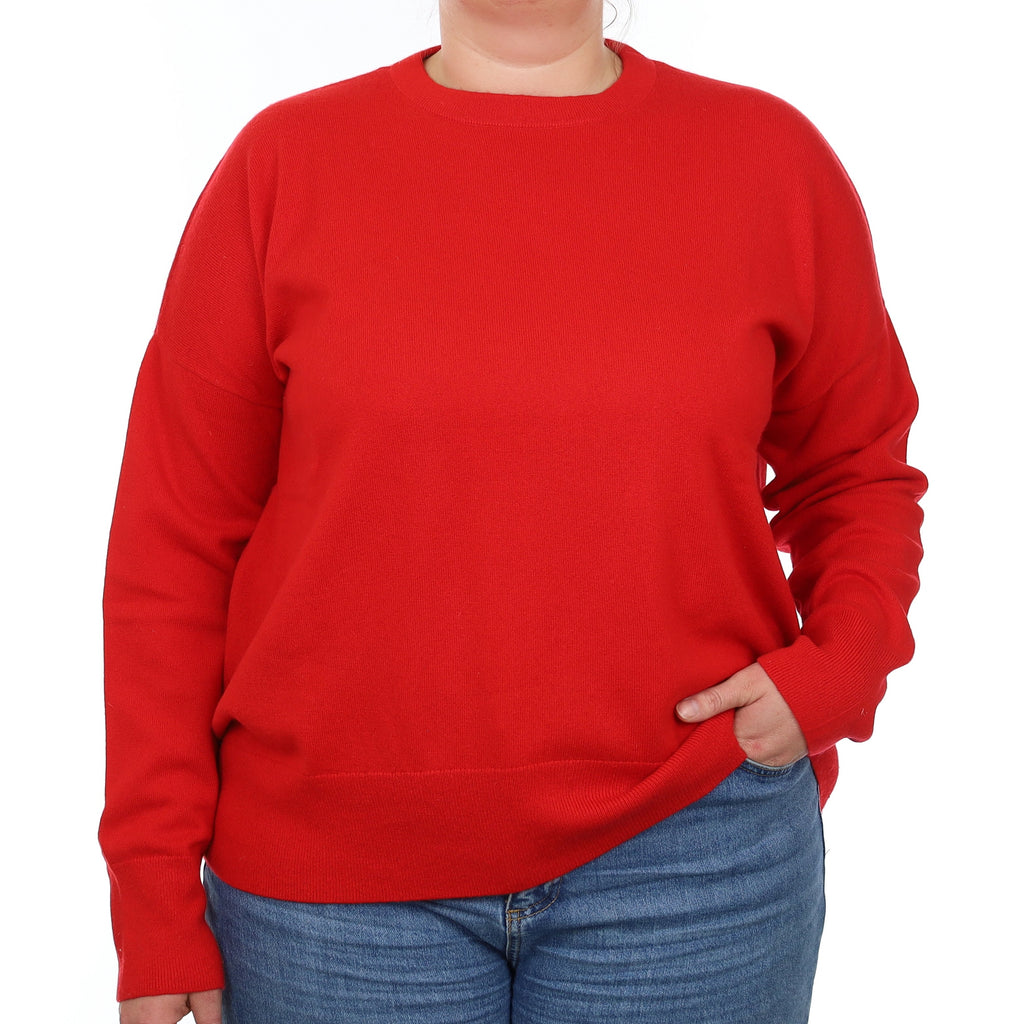 Vermillion Red Cashmere Slouchy Crew Neck Jumper Large
