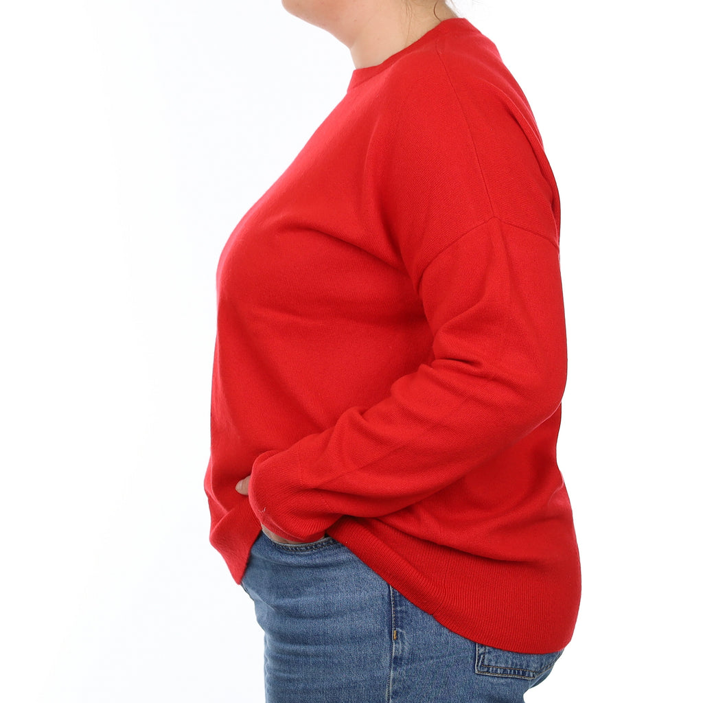 Vermillion Red Cashmere Slouchy Crew Neck Jumper Large