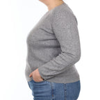 Ash Grey Rib Front Cashmere Crew Neck Jumper Large