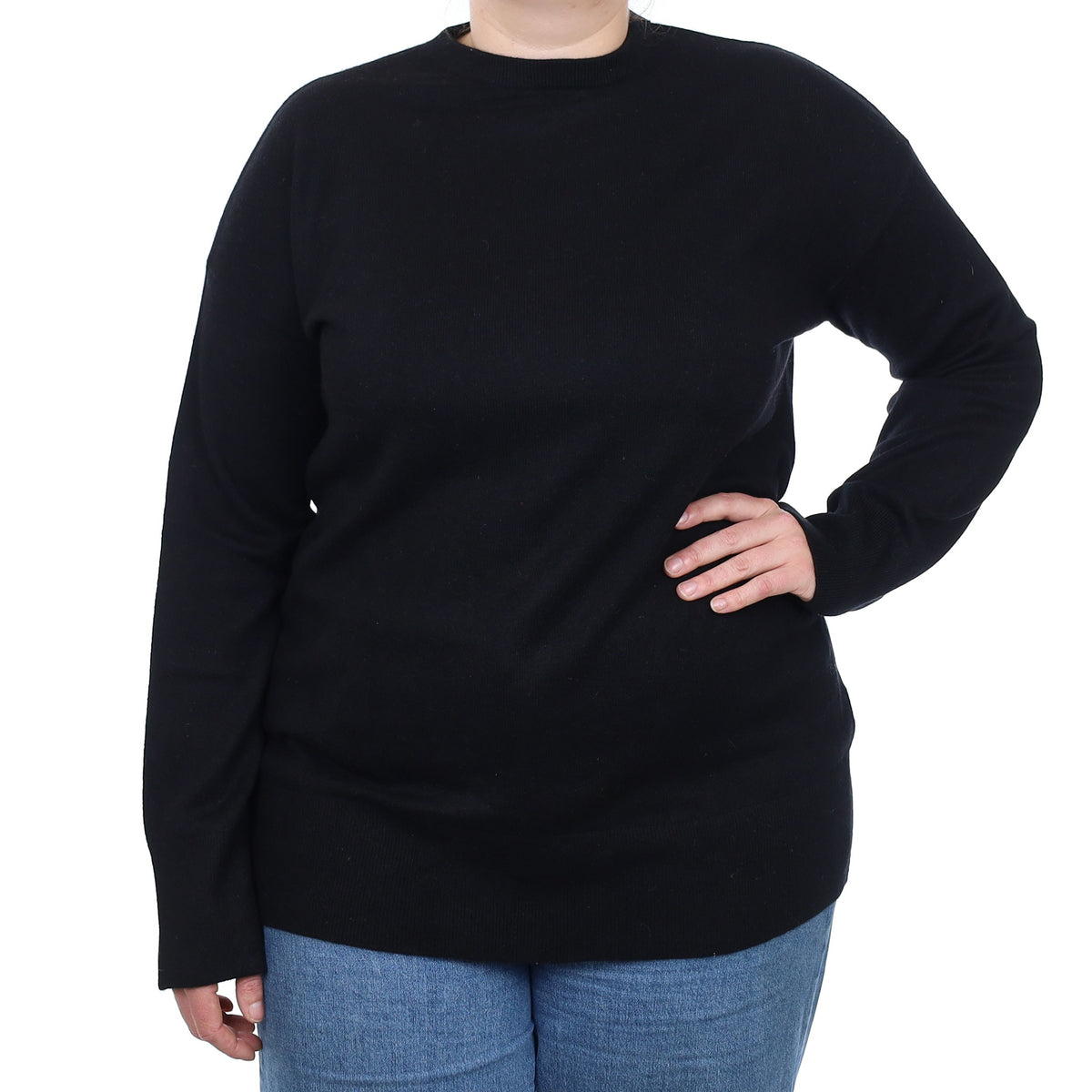 Black Cashmere Slouchy Crew Neck Jumper Large