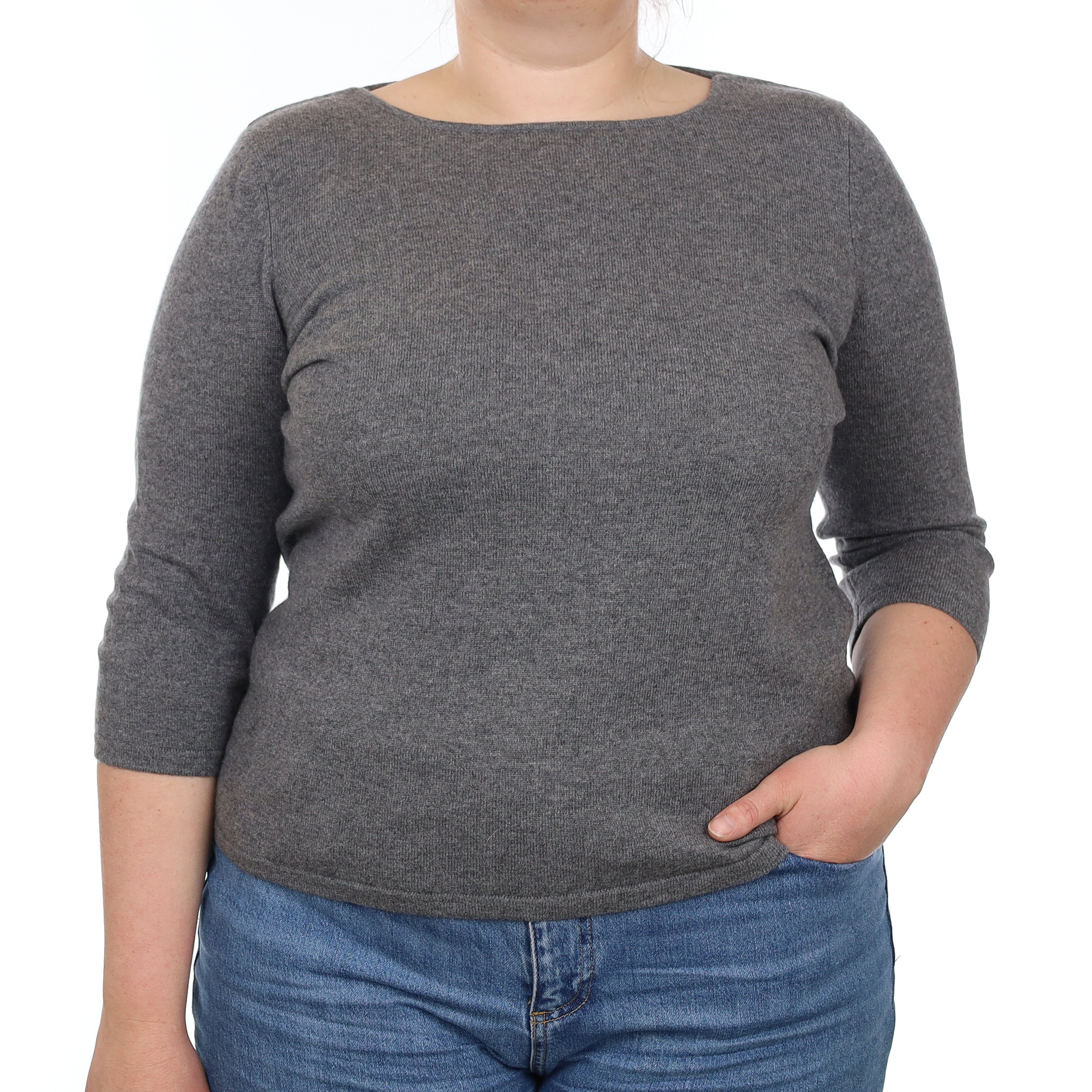 Slate Grey Cashmere Boat Neck Jumper Large