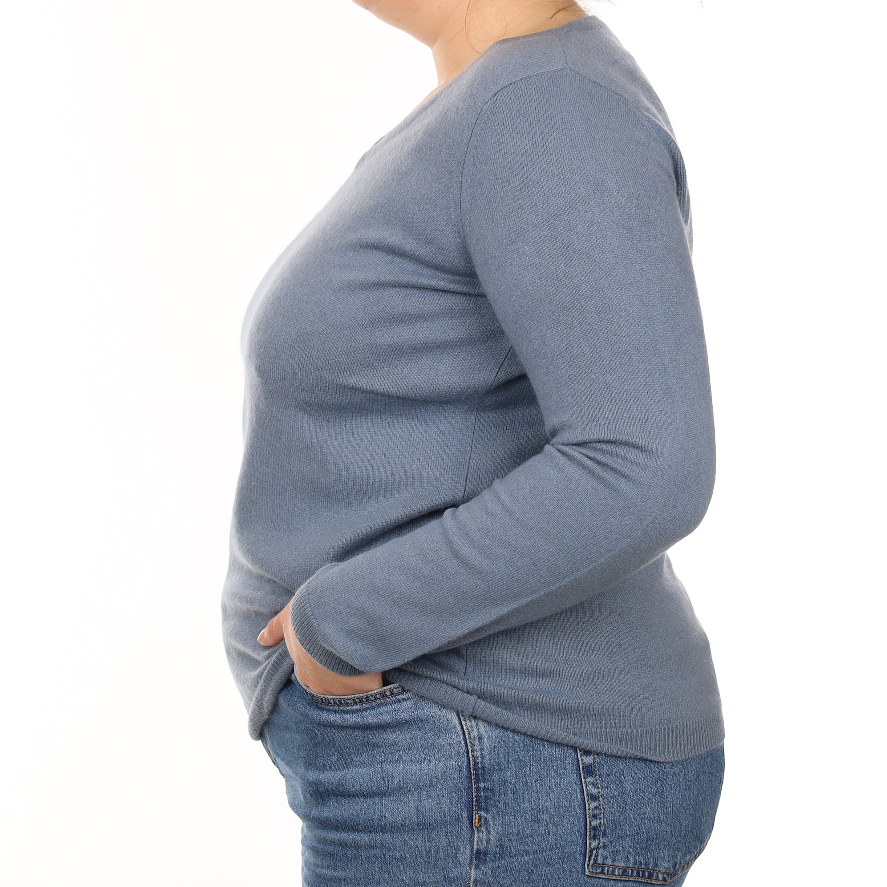 Dusky Blue Cashmere V Neck Jumper Large