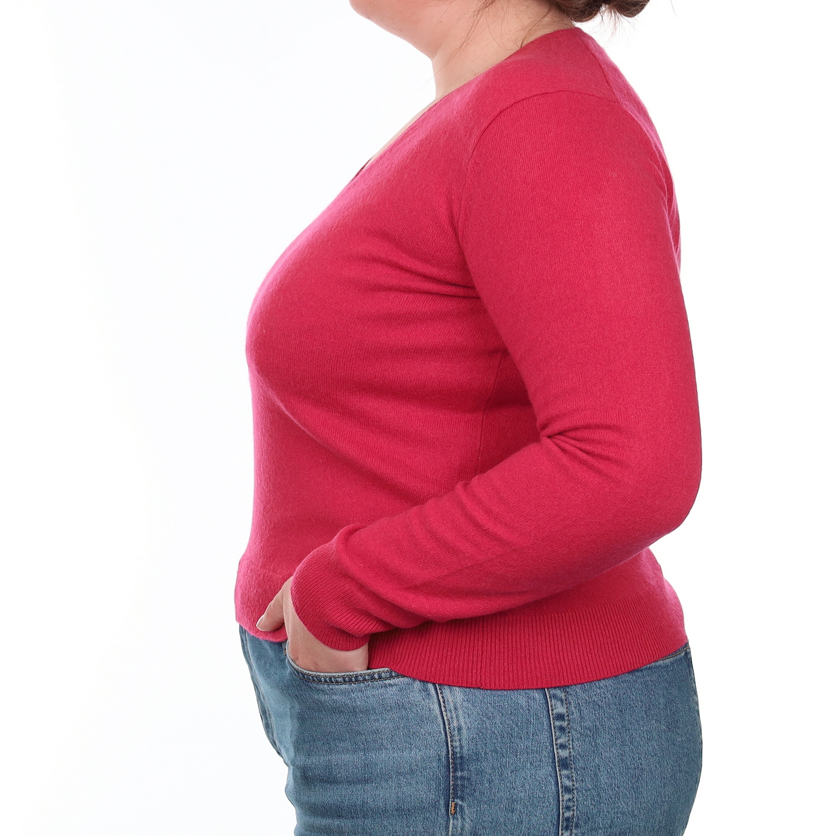 Cherry Pink Cashmere V Neck Jumper Large