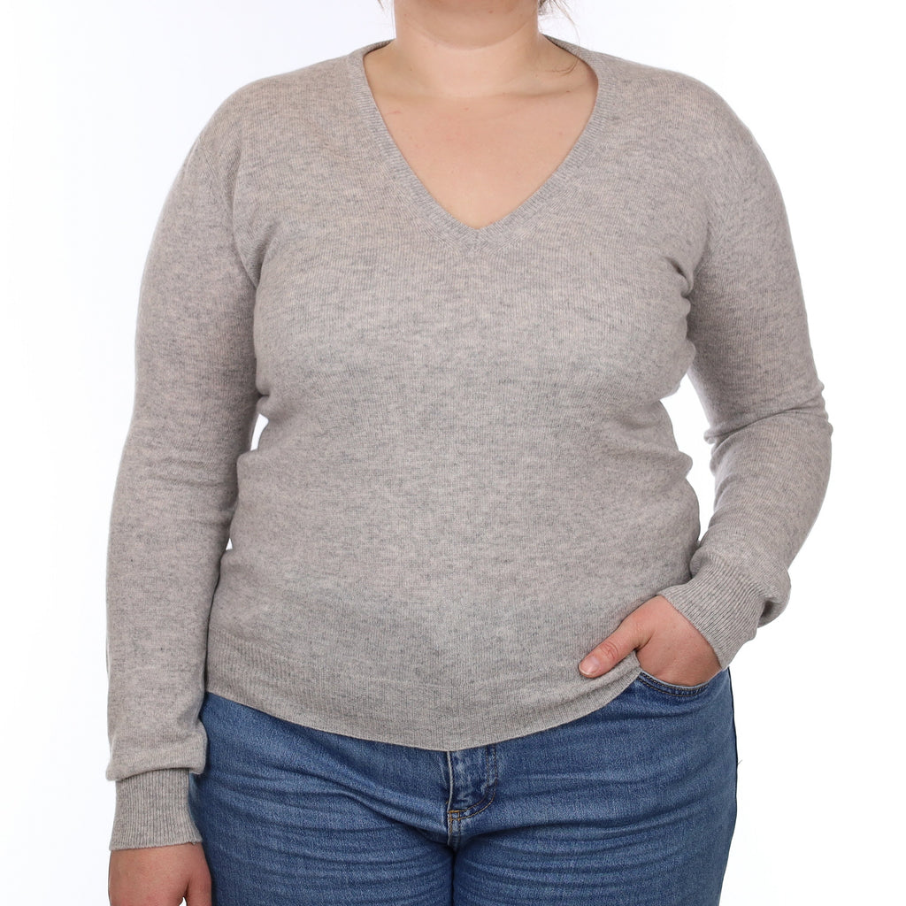 Smoke Grey Cashmere V Neck Jumper Large