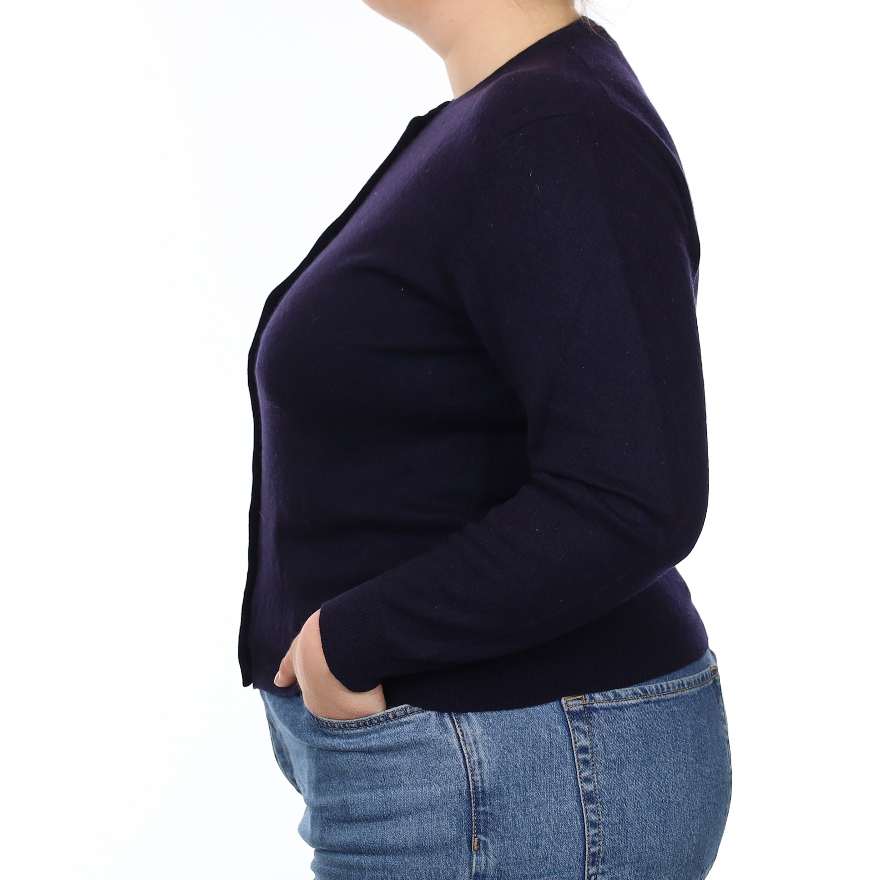 Navy Blue Cashmere Crew Neck Cardigan Large