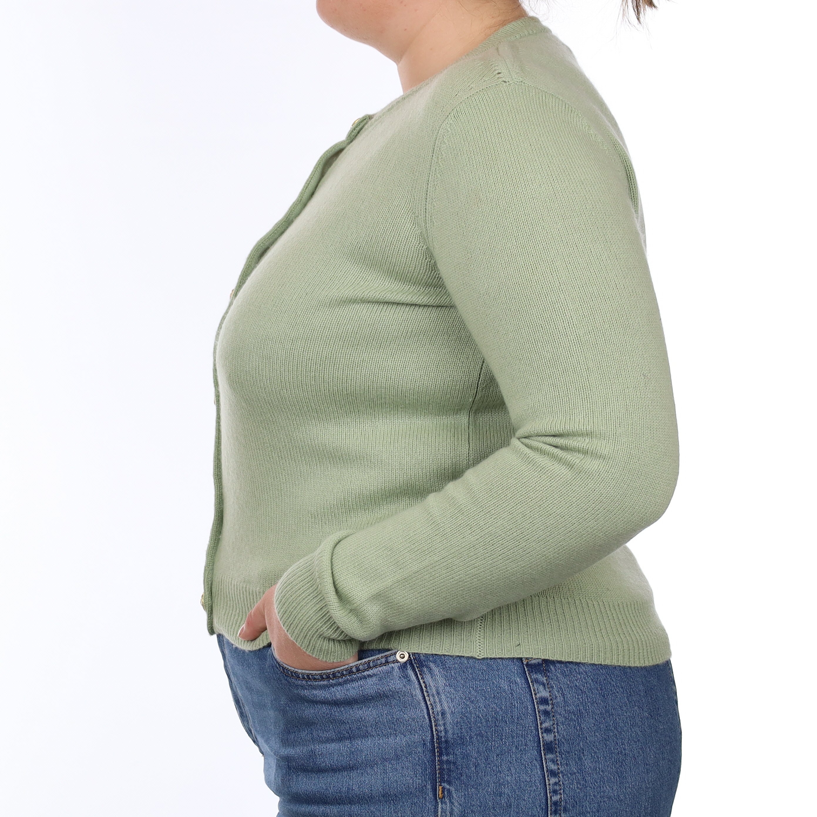 Hazy Green Heavy Knit Cashmere Crew Neck Cardigan Large