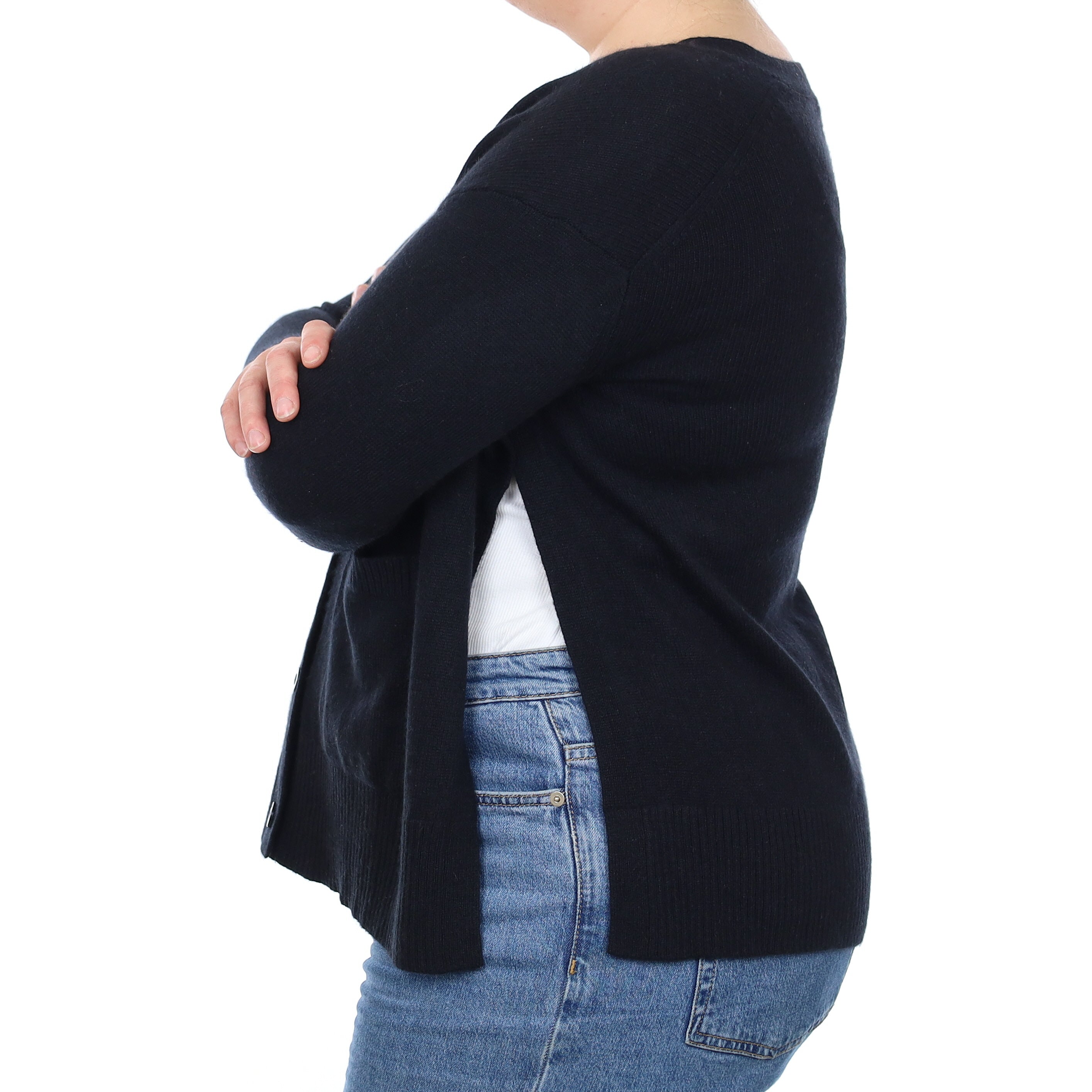 Black Split Side Cashmere V Neck Cardigan with Pockets Large